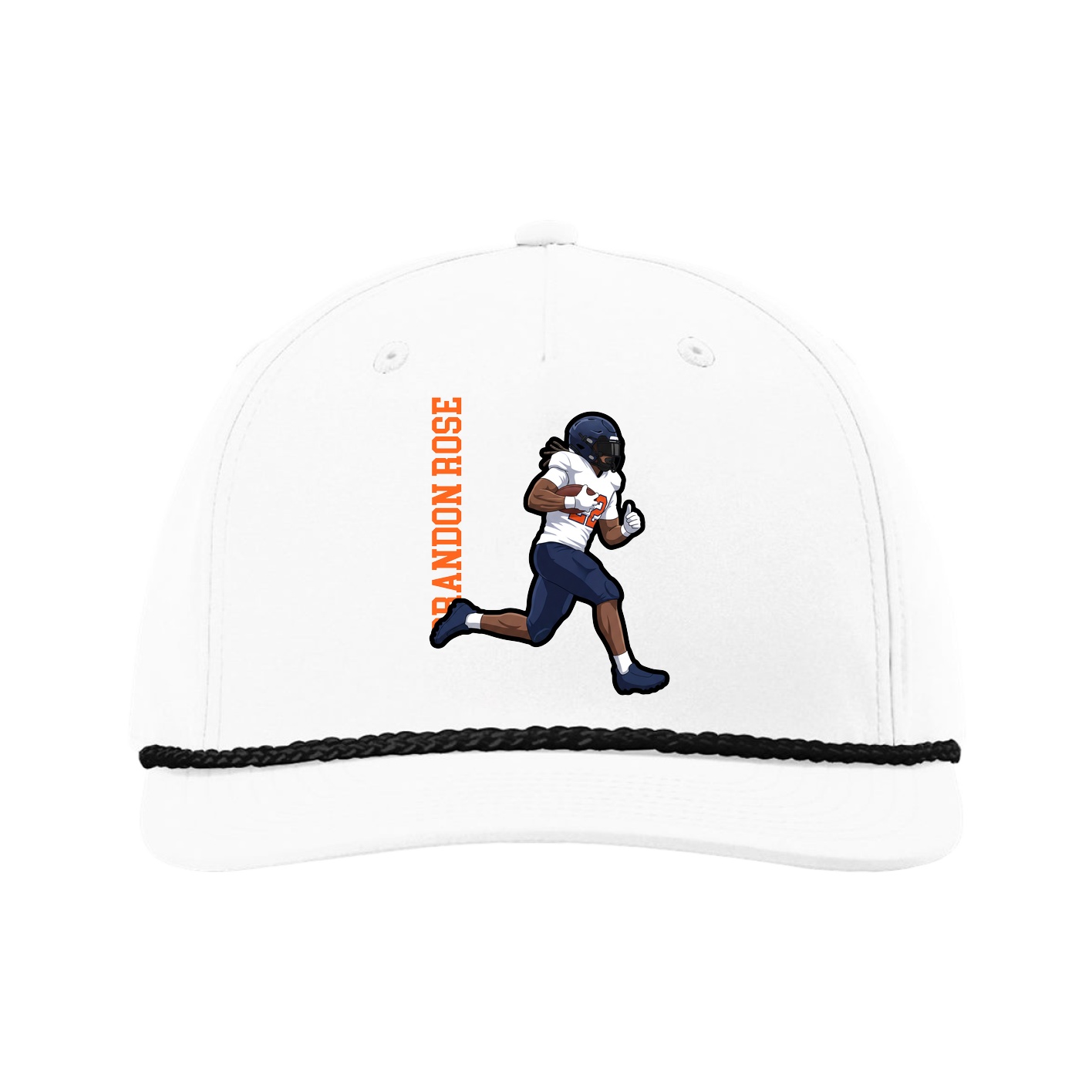 Five-Panel Classic Rope Cap — Name Vertical in White