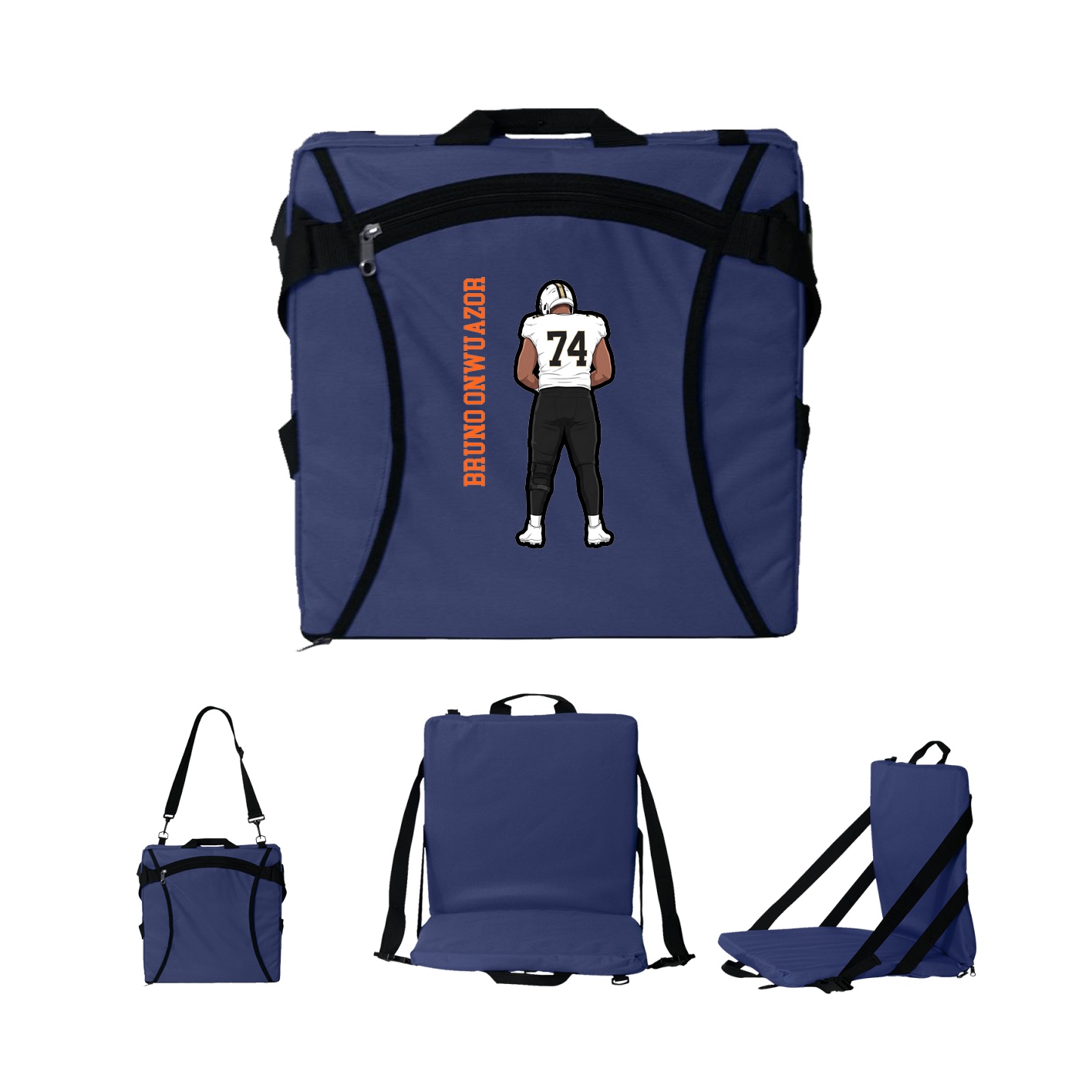Folding Stadium Seat — Name Vertical in Navy