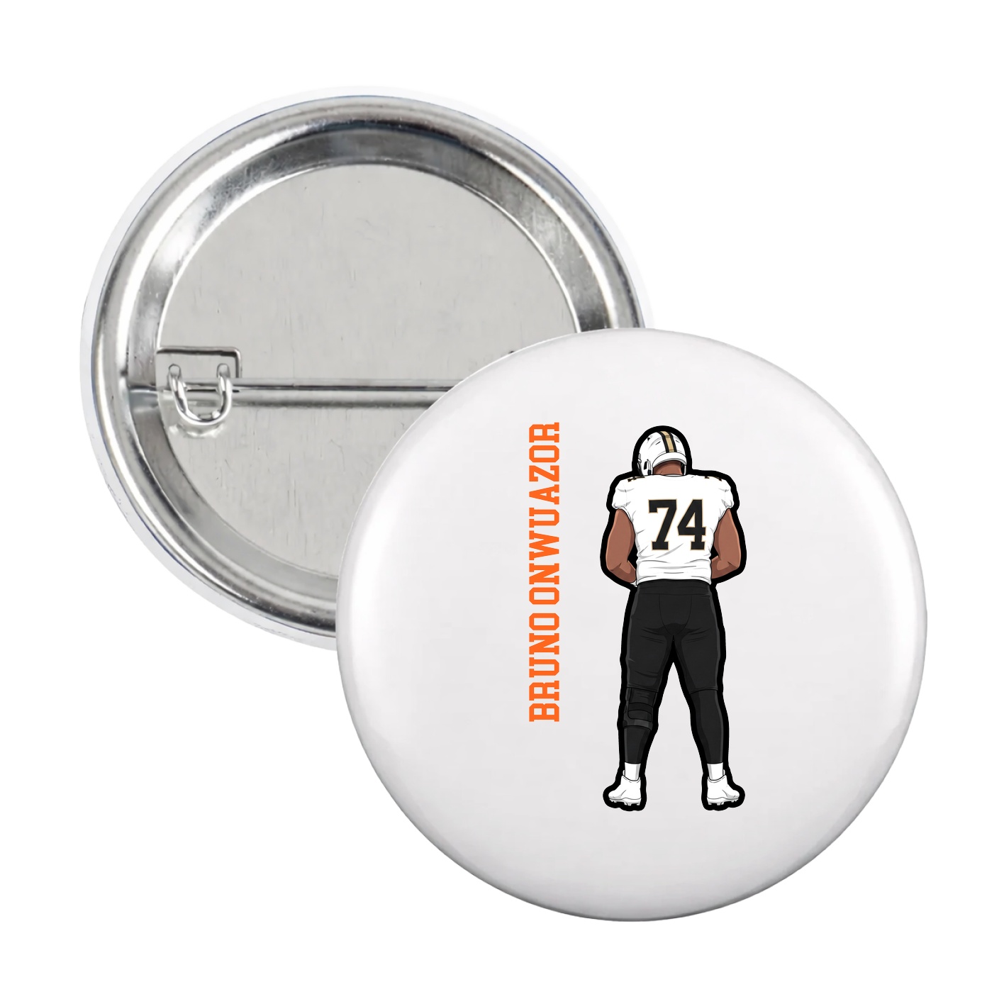 Game Day Button — Name Vertical in White