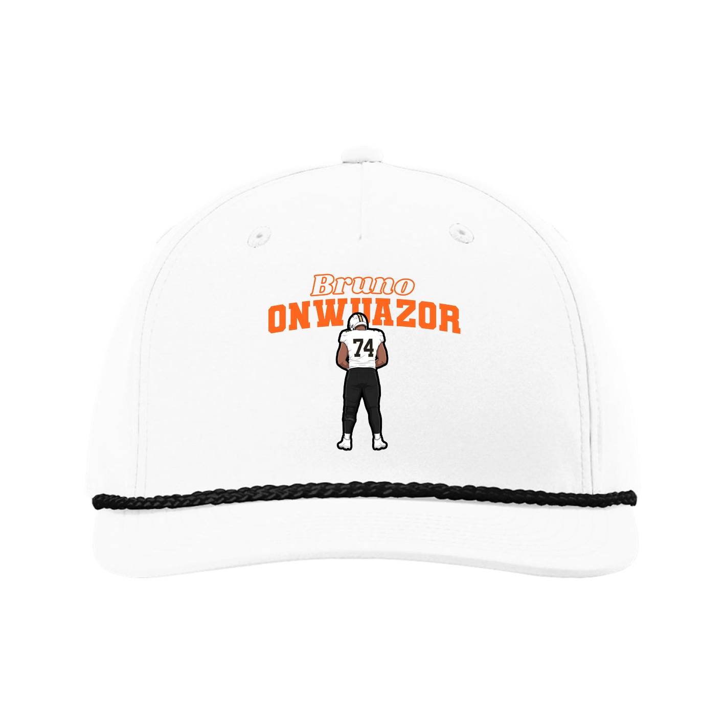 Five-Panel Classic Rope Cap — Name Arch in White