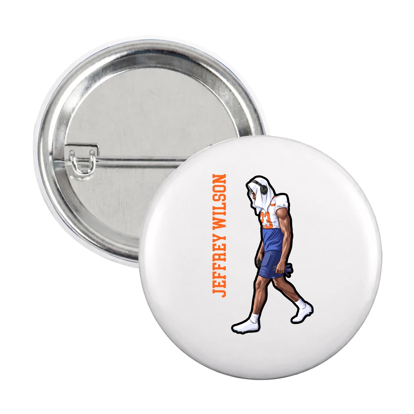 Game Day Button — Name Vertical in White