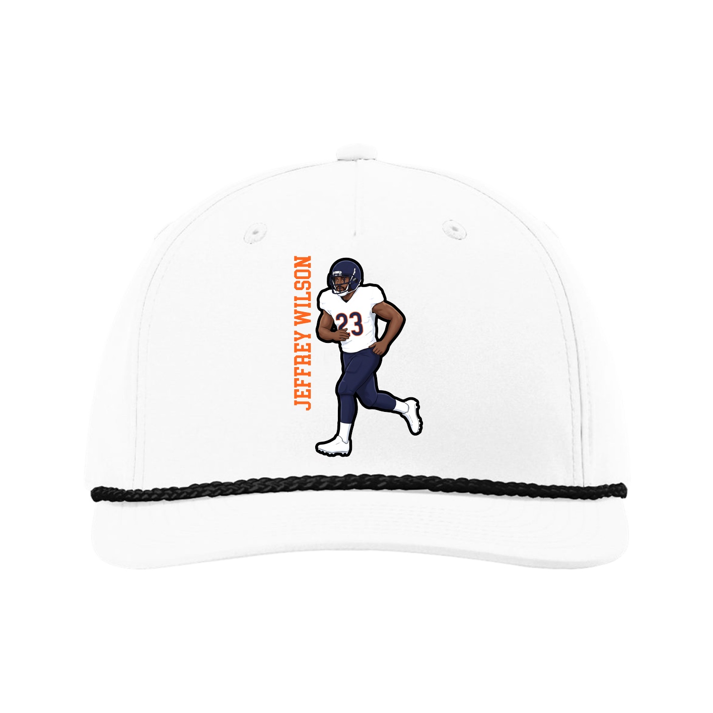 Five-Panel Classic Rope Cap — Name Vertical in White