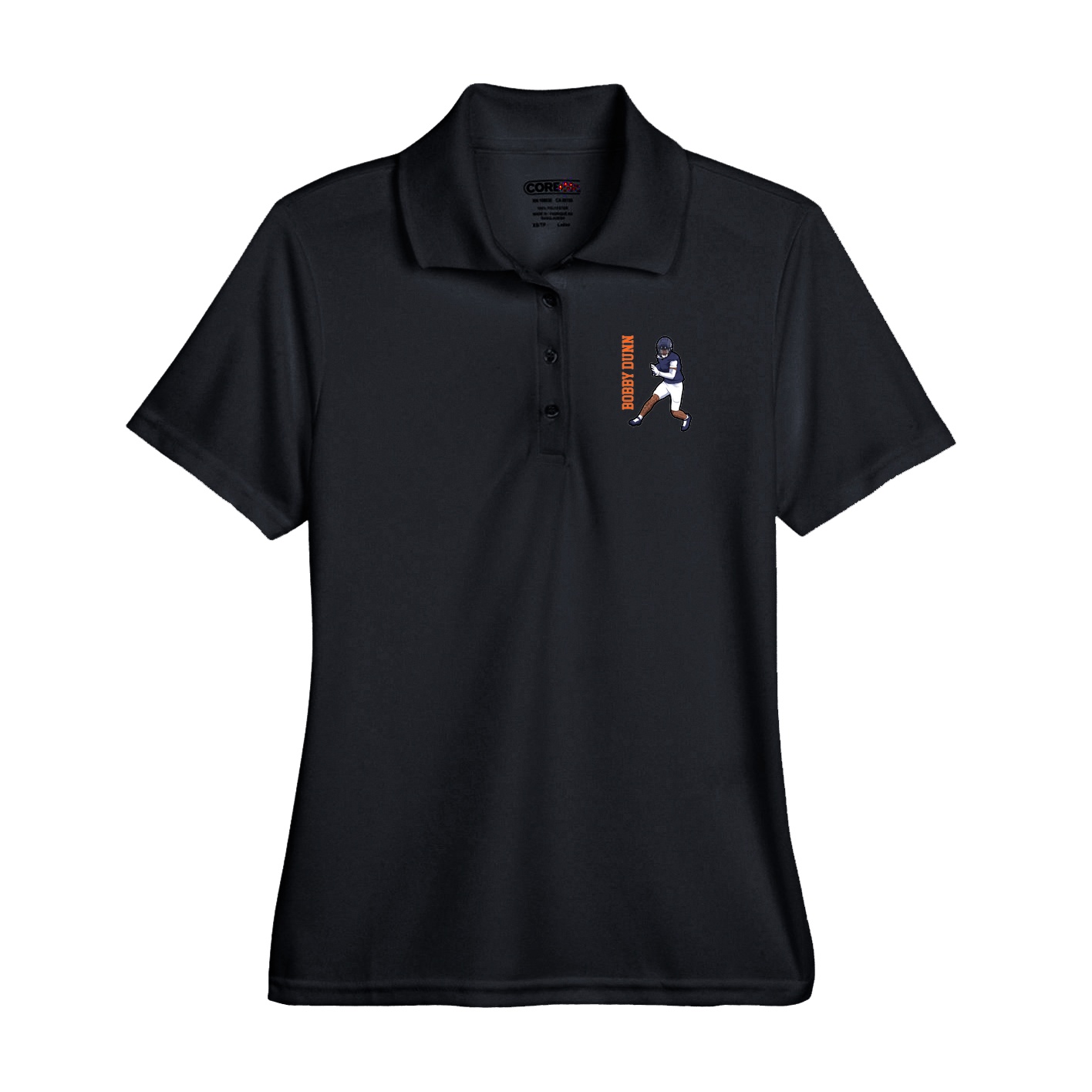 Performance Polo — Name Vertical in Black