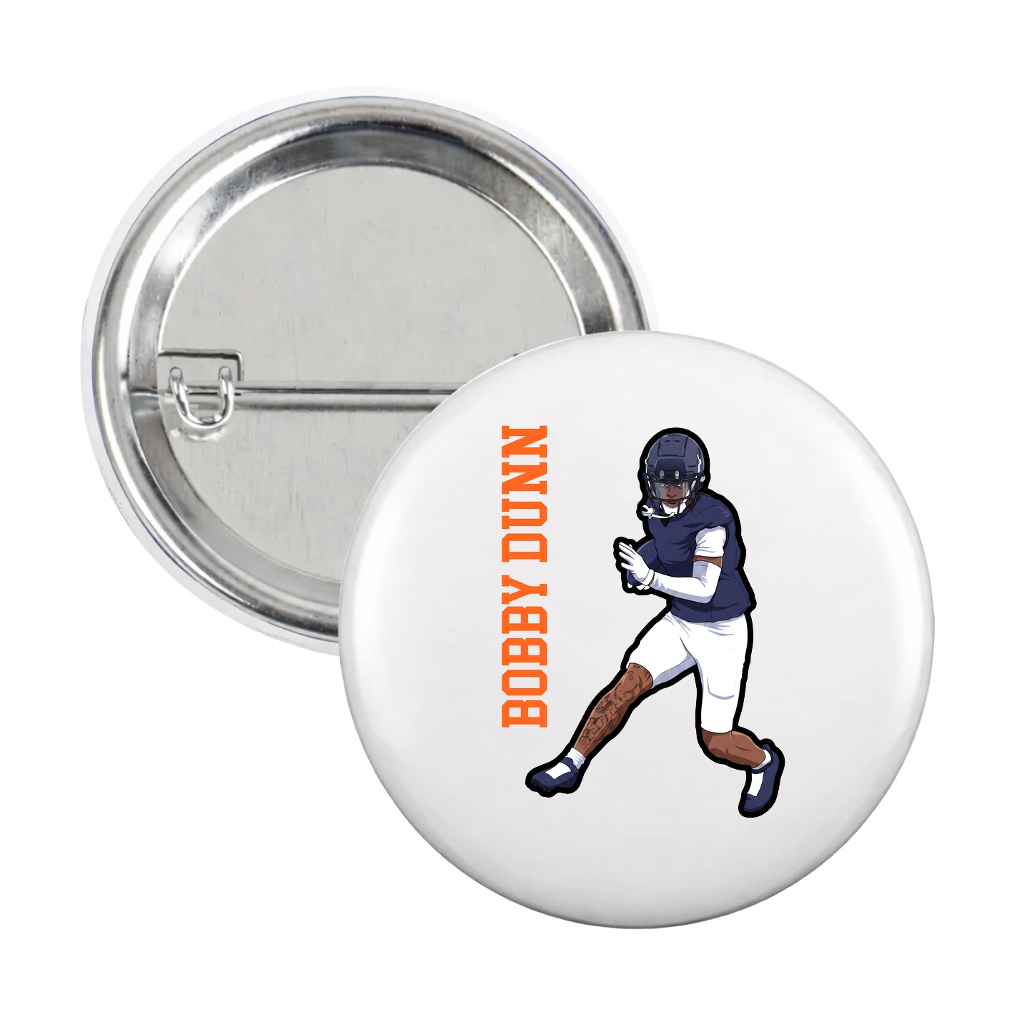 Game Day Button — Name Vertical in White