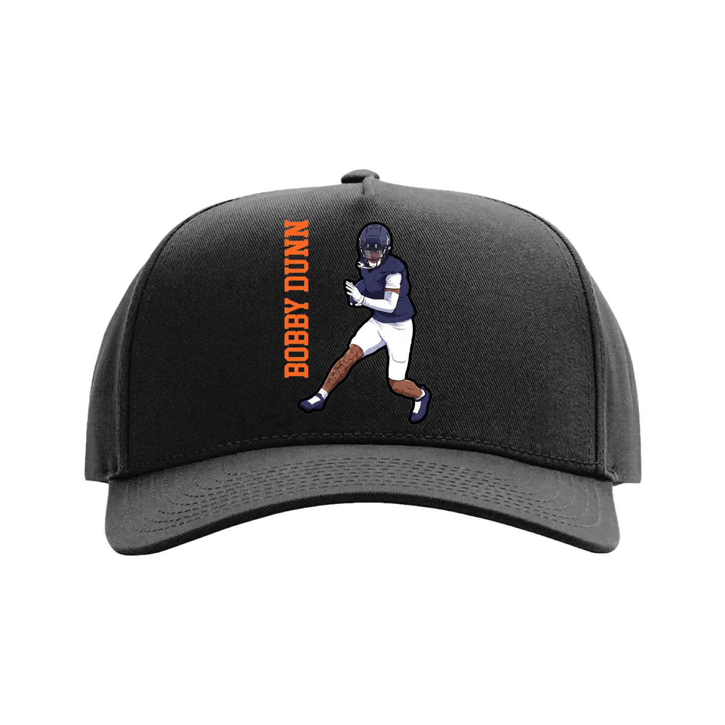 Full Fabric Five-Panel Champ Cap — Name Vertical in Black