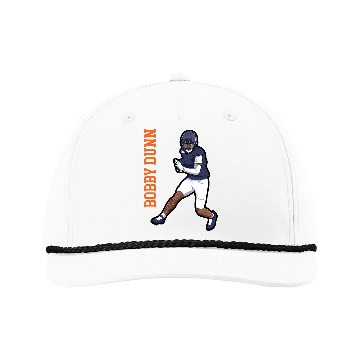 Five-Panel Classic Rope Cap — Name Vertical in White