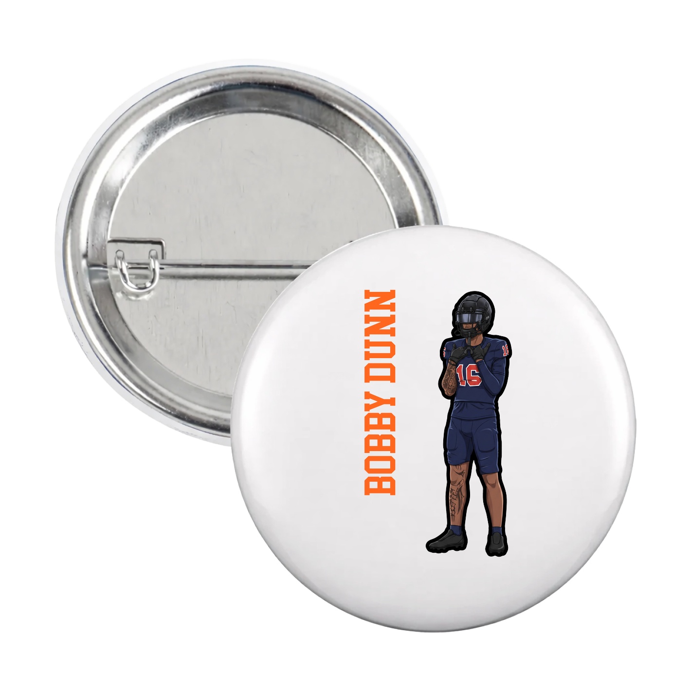 Game Day Button — Name Vertical in White