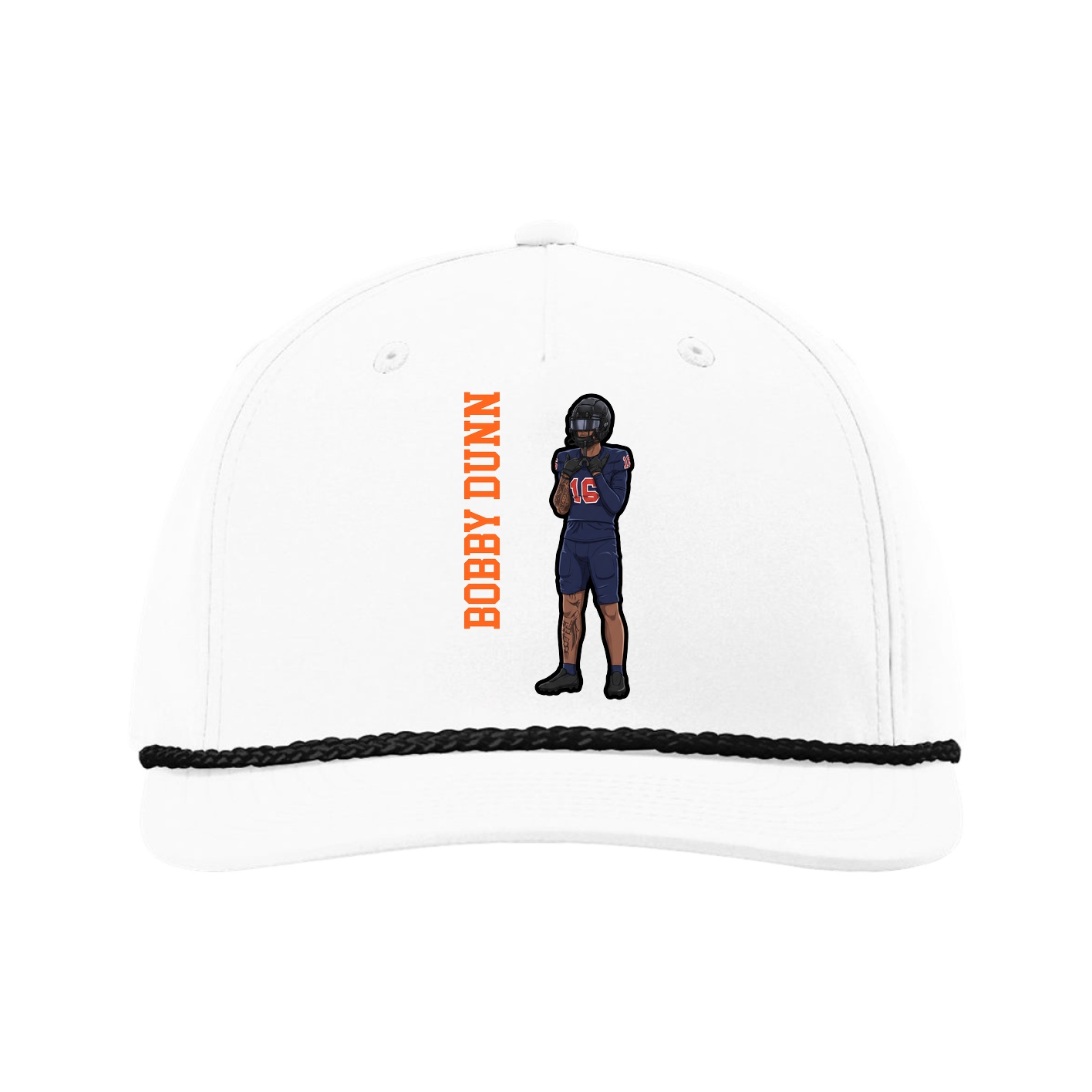 Five-Panel Classic Rope Cap — Name Vertical in White