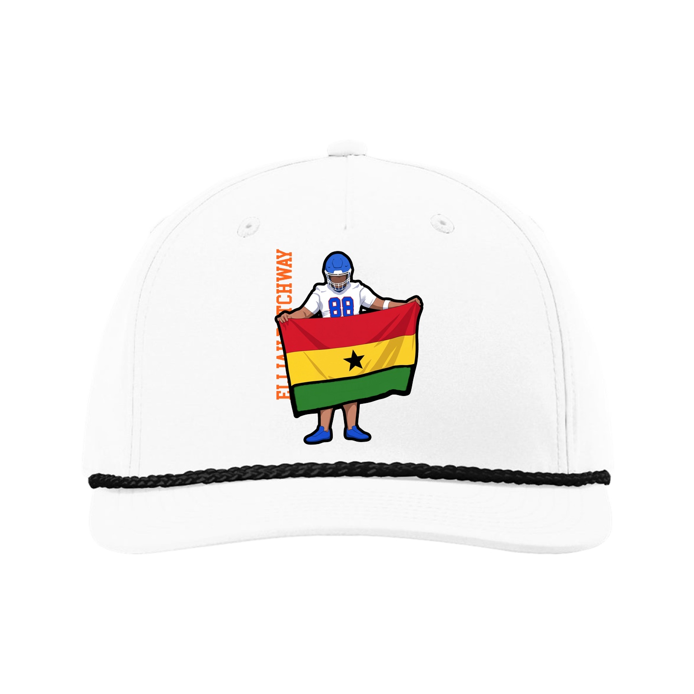 Five-Panel Classic Rope Cap — Name Vertical in White