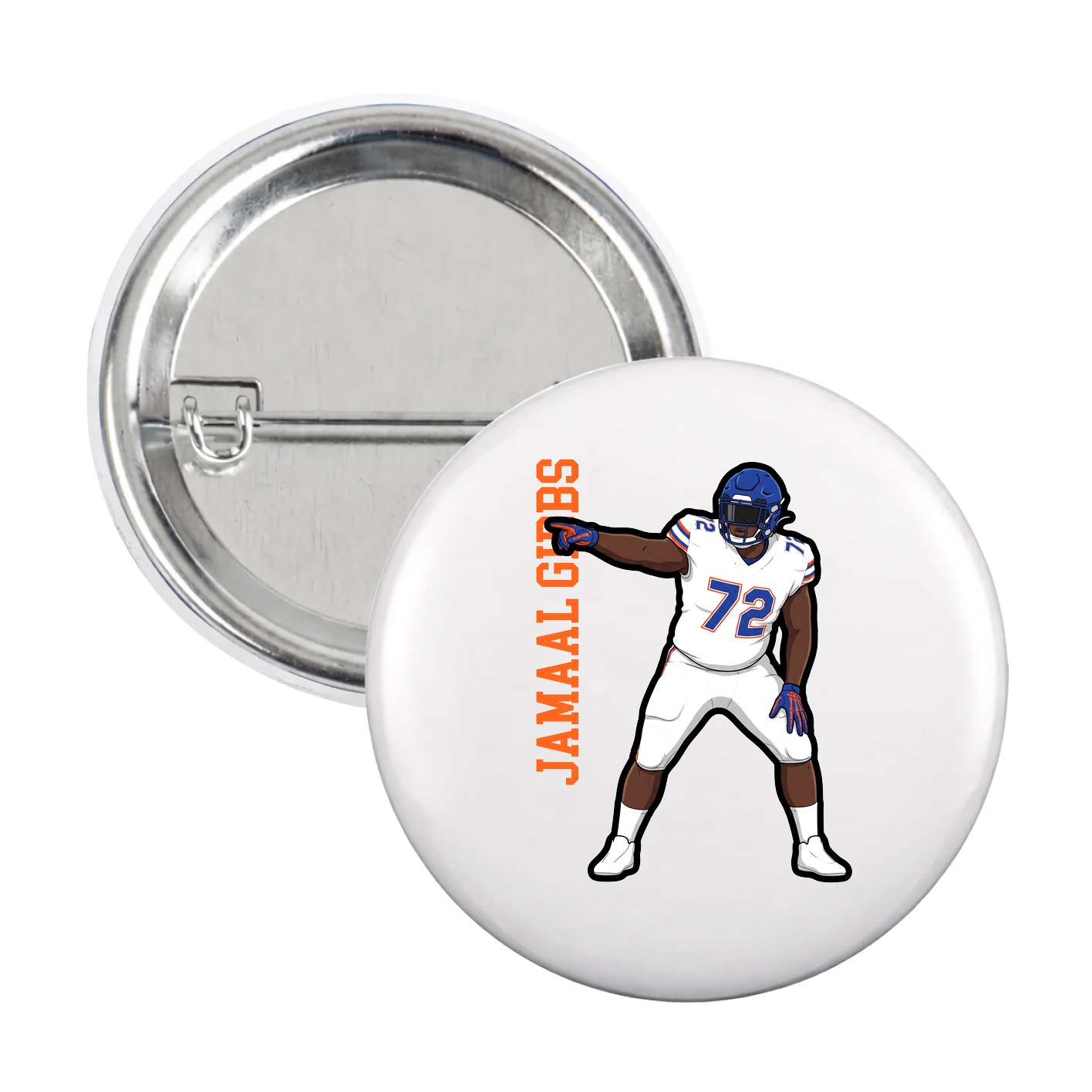 Game Day Button — Name Vertical in White