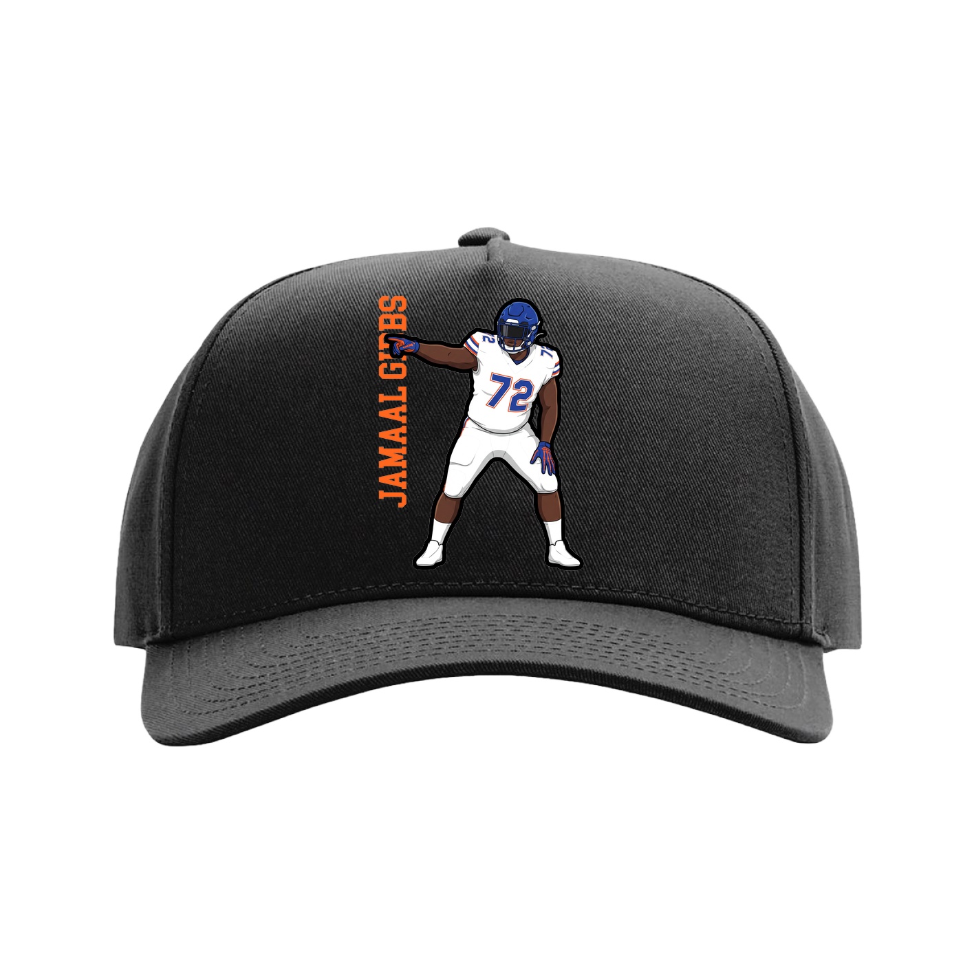 Full Fabric Five-Panel Champ Cap — Name Vertical in Black