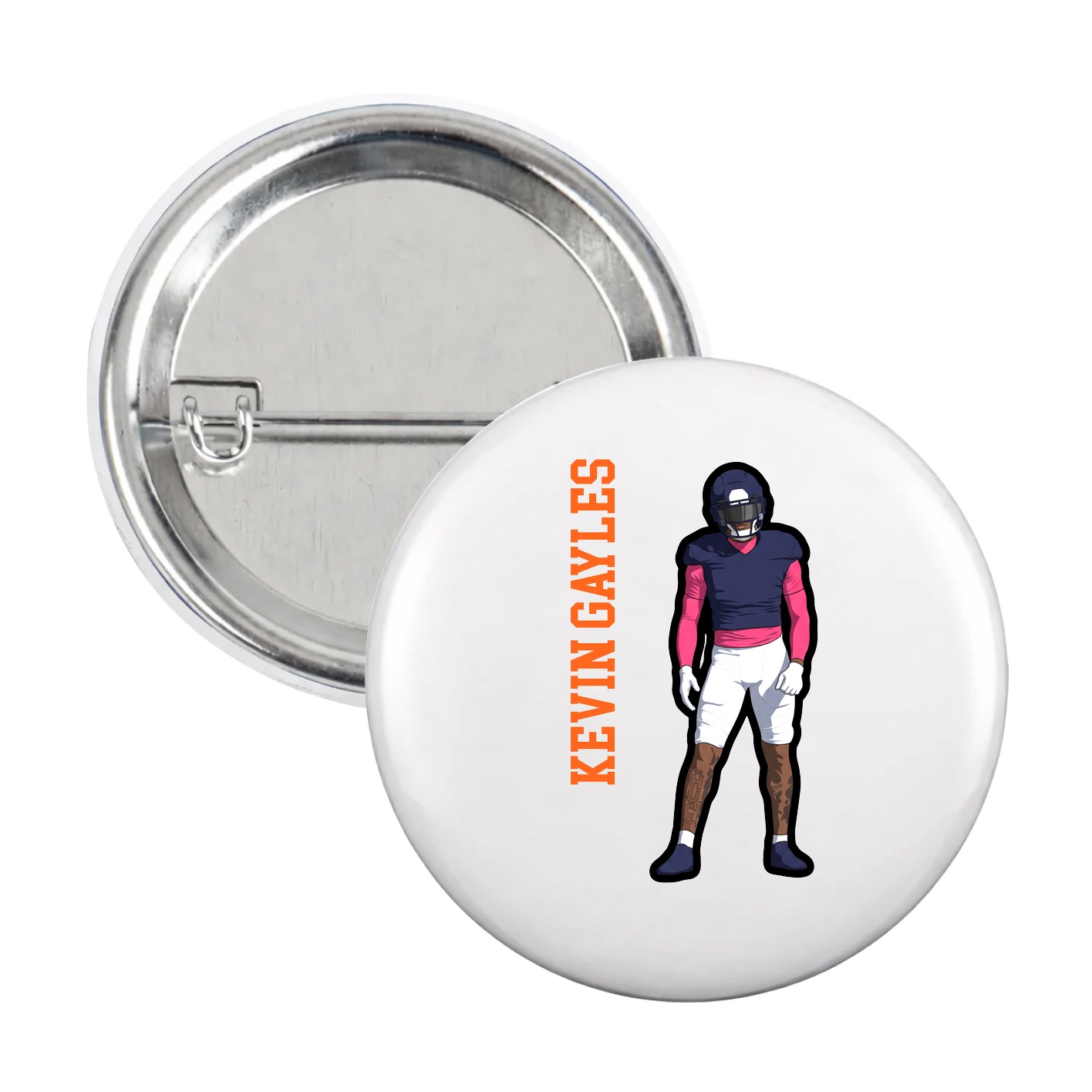 Game Day Button — Name Vertical in White