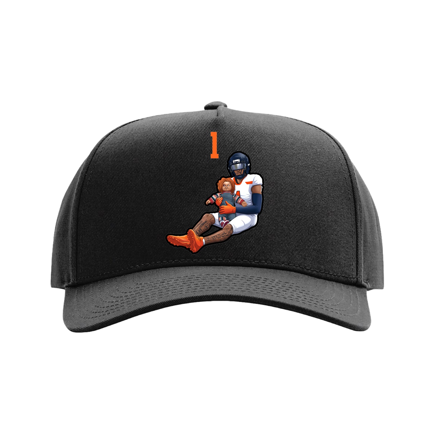 Full Fabric Five-Panel Champ Cap — Number Top in Black