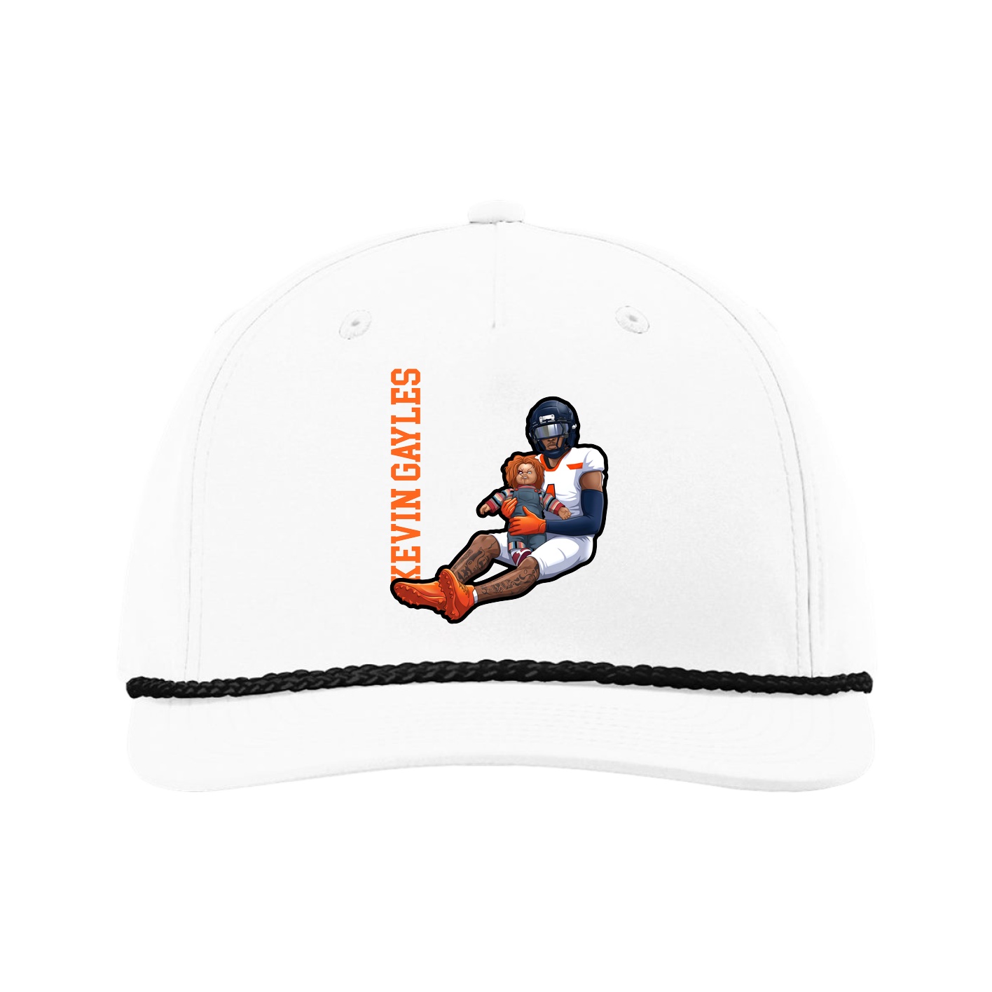 Five-Panel Classic Rope Cap — Name Vertical in White