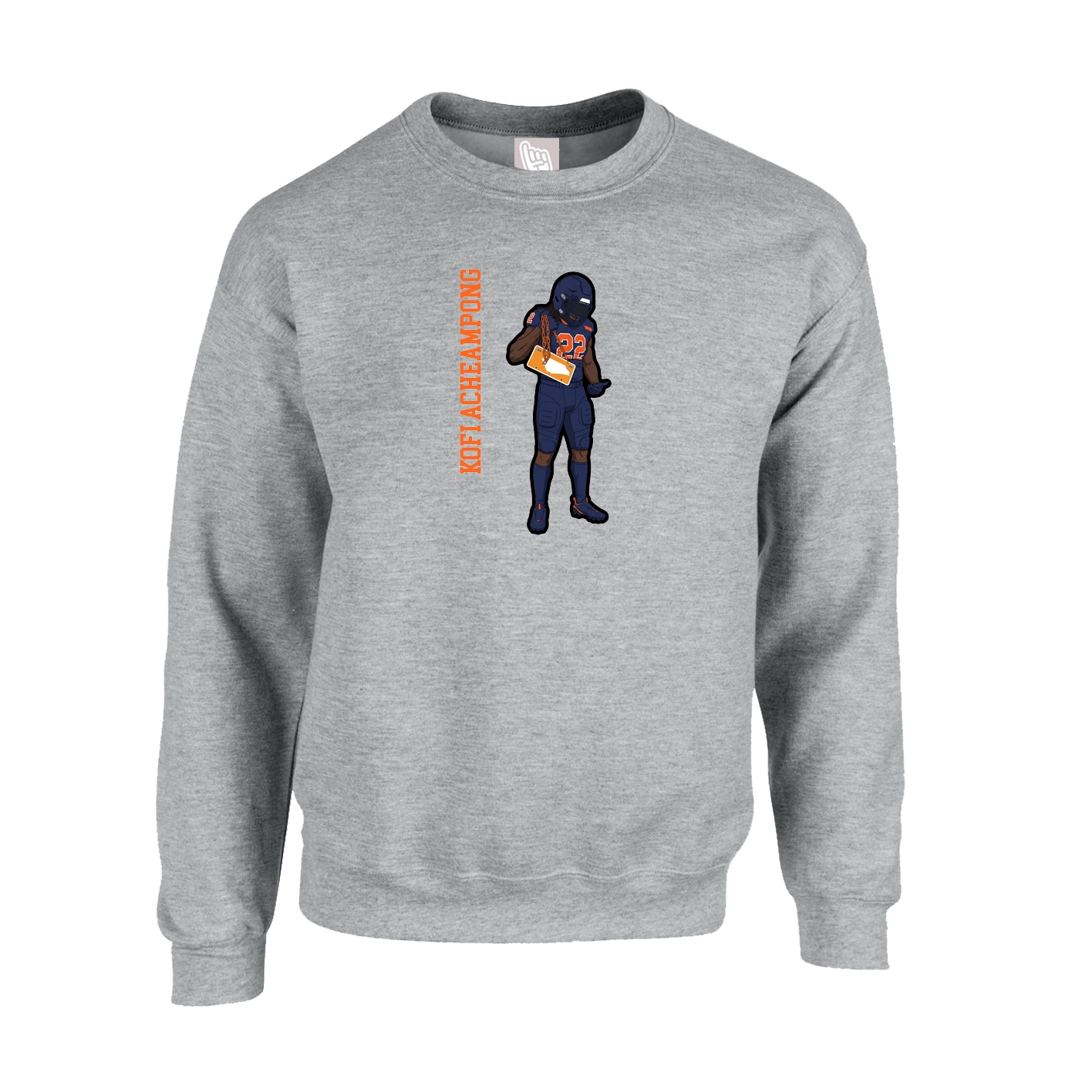Fleece Crew — Name Vertical in Grey