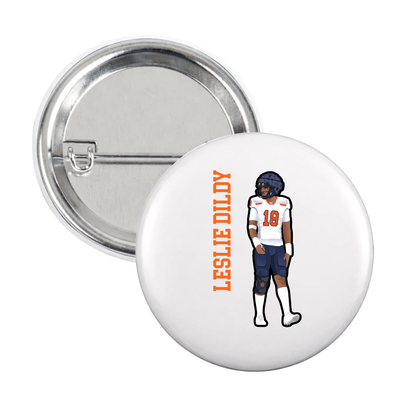 Game Day Button — Name Vertical in White