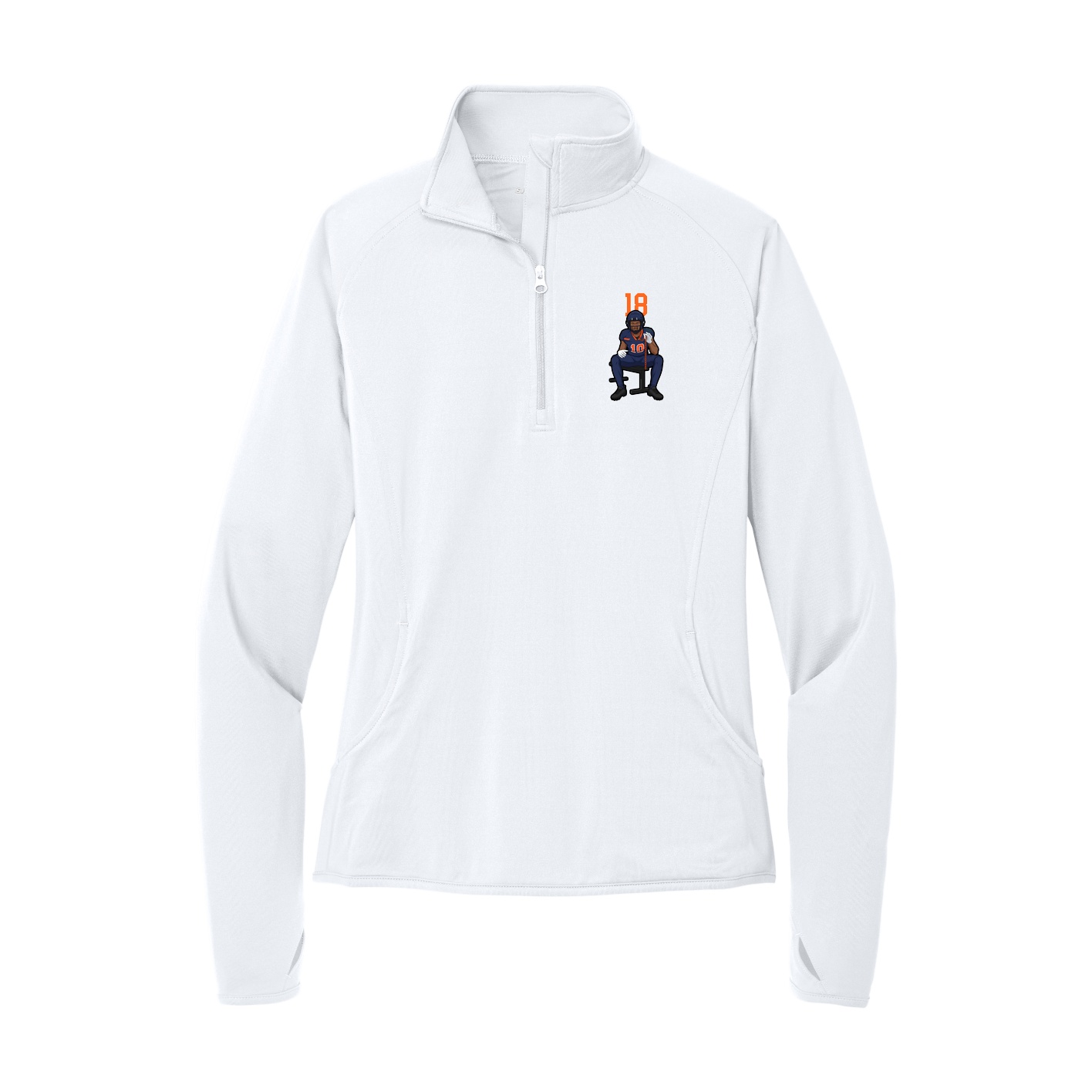 Women's Q-Zip Pullover — Number Top in White
