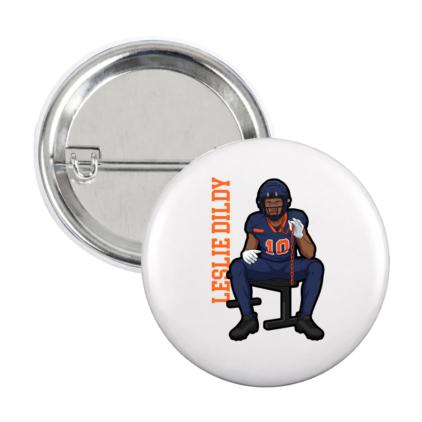 Game Day Button — Name Vertical in White