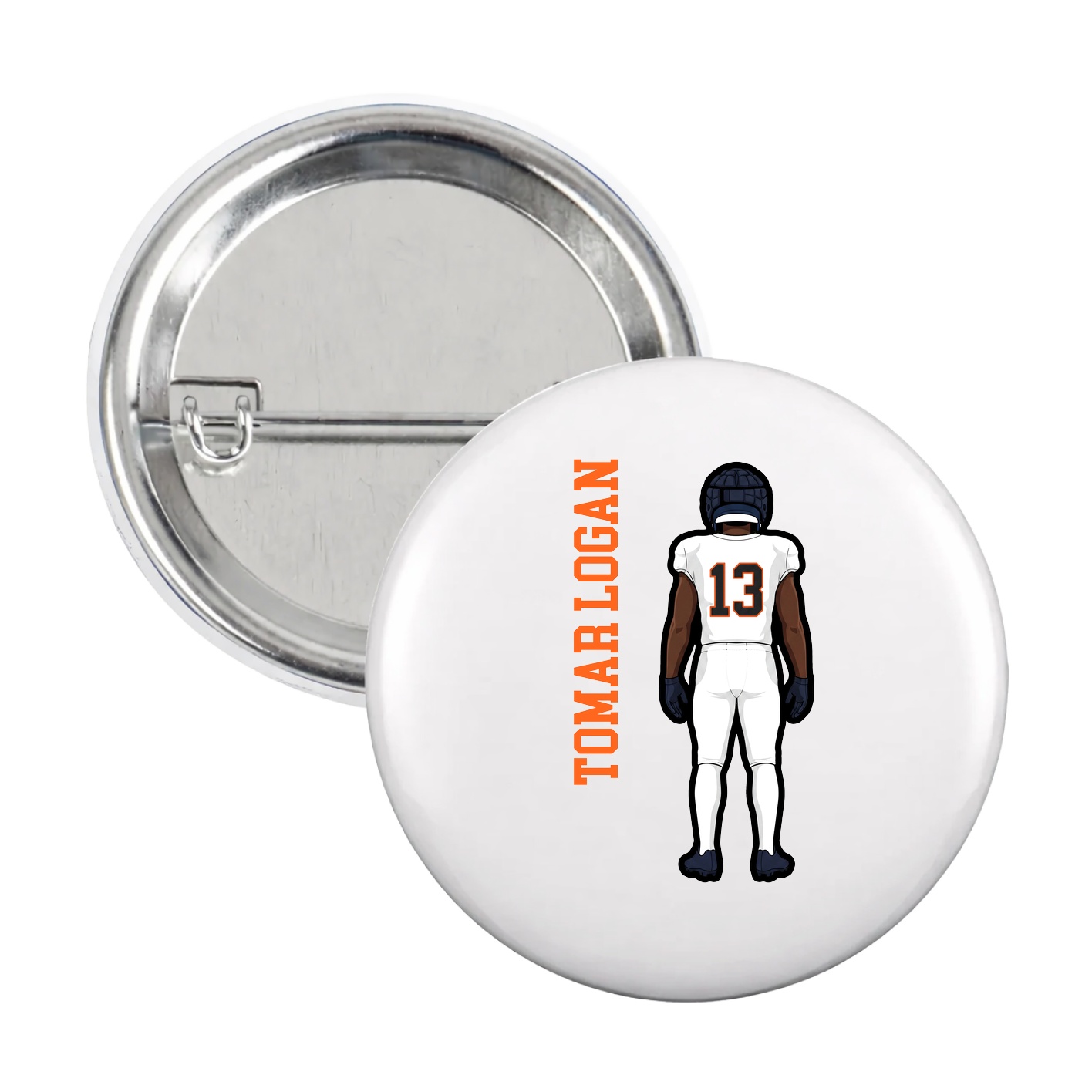Game Day Button — Name Vertical in White