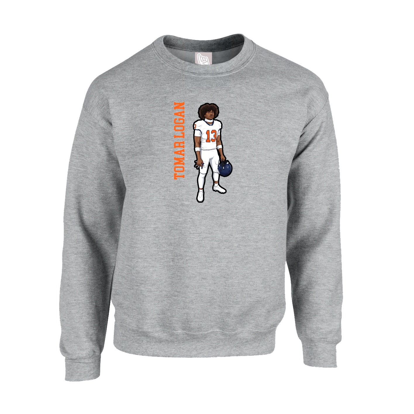 Fleece Crew — Name Vertical in Grey
