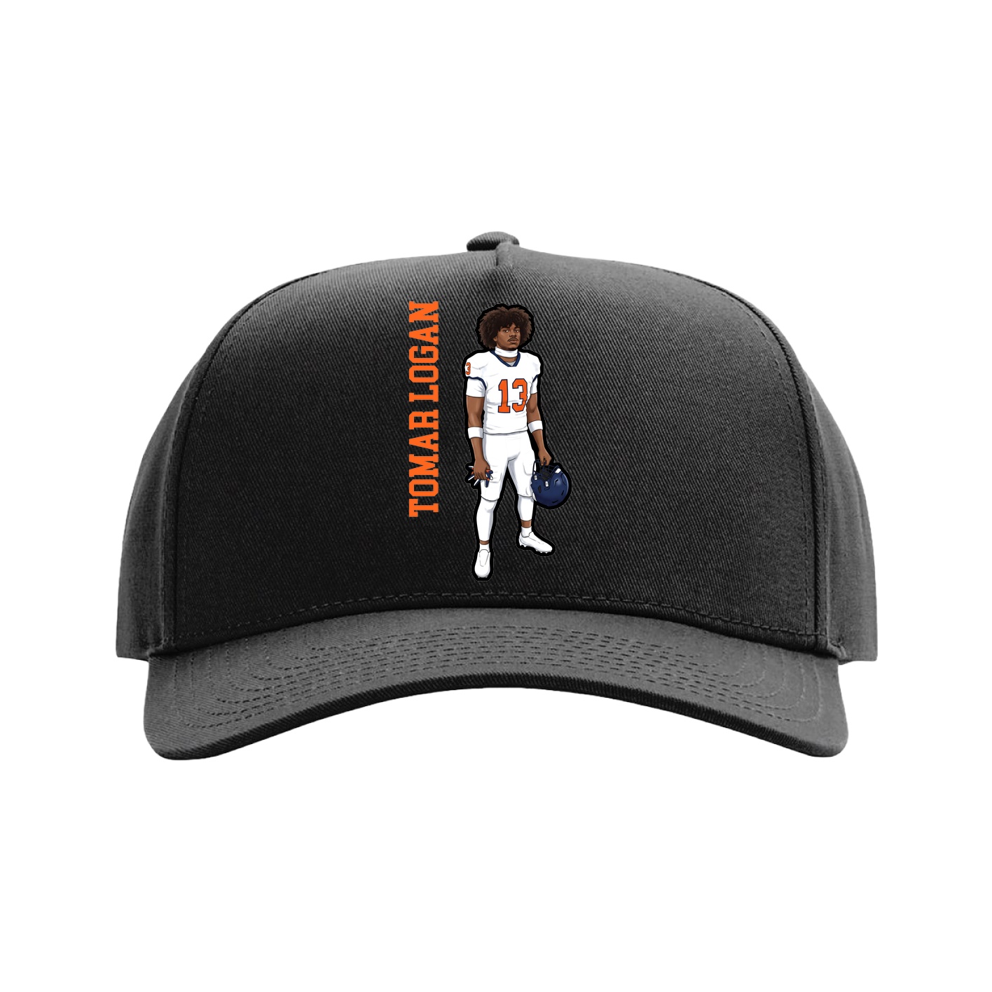 Full Fabric Five-Panel Champ Cap — Name Vertical in Black