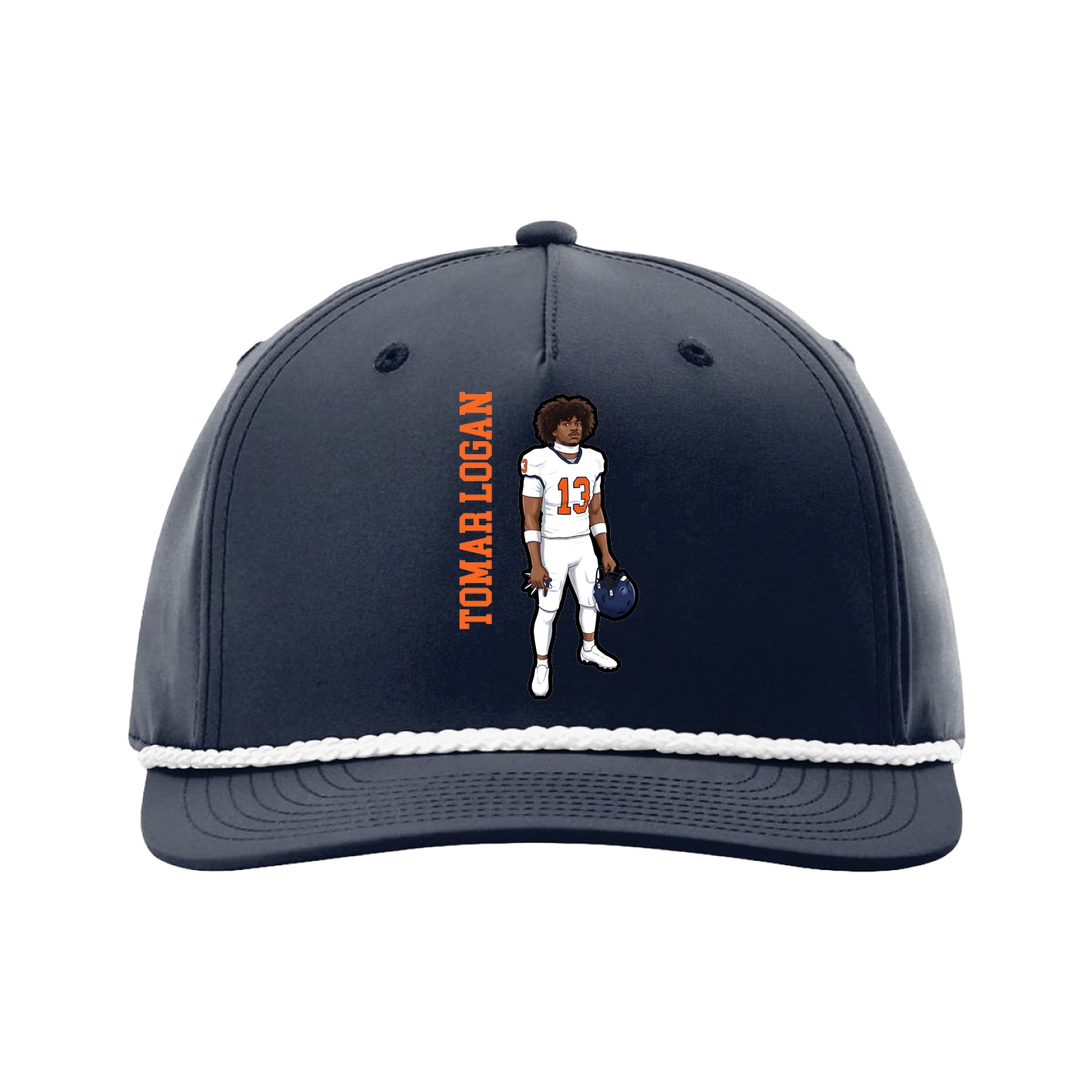 Five-Panel Classic Rope Cap — Name Vertical in Navy