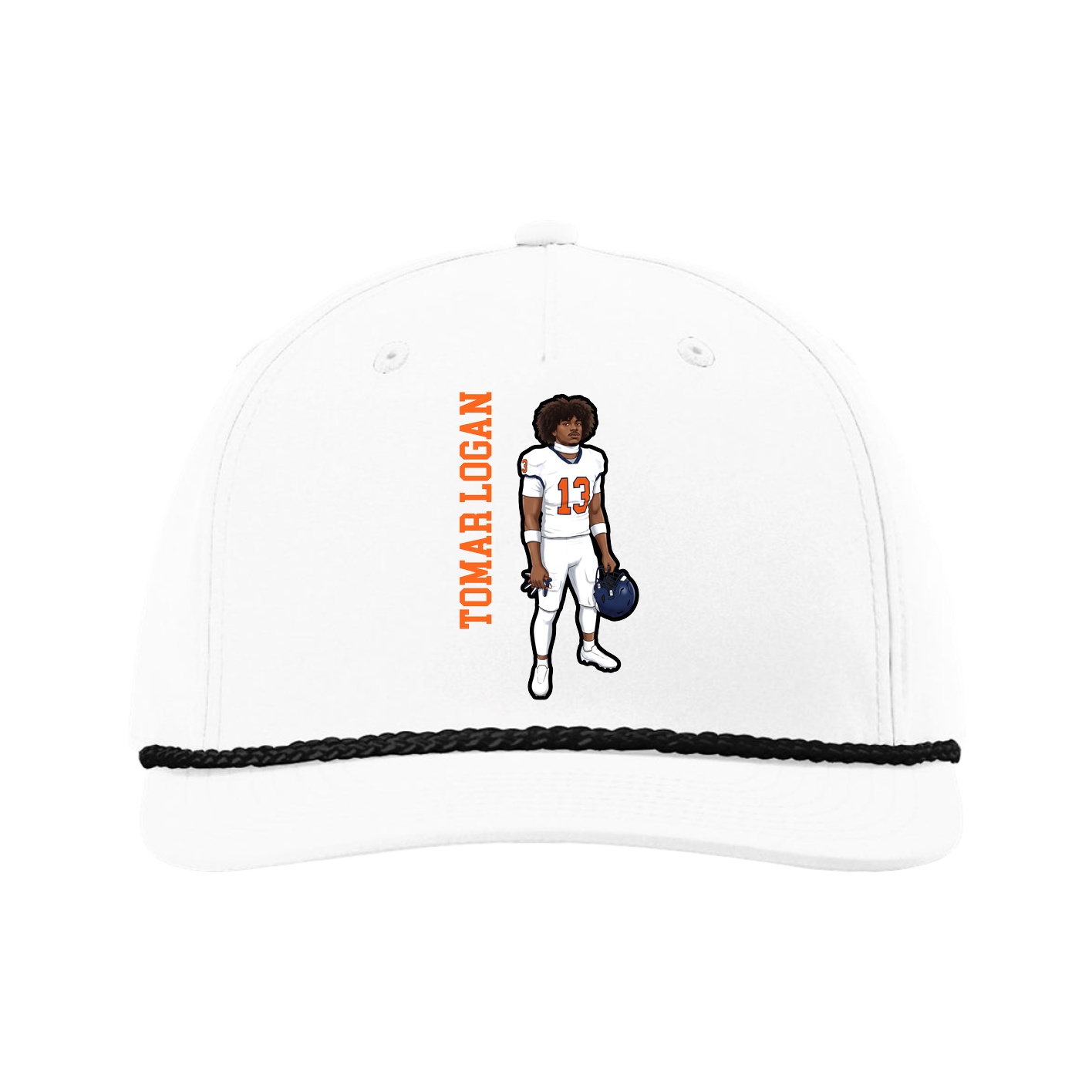 Five-Panel Classic Rope Cap — Name Vertical in White