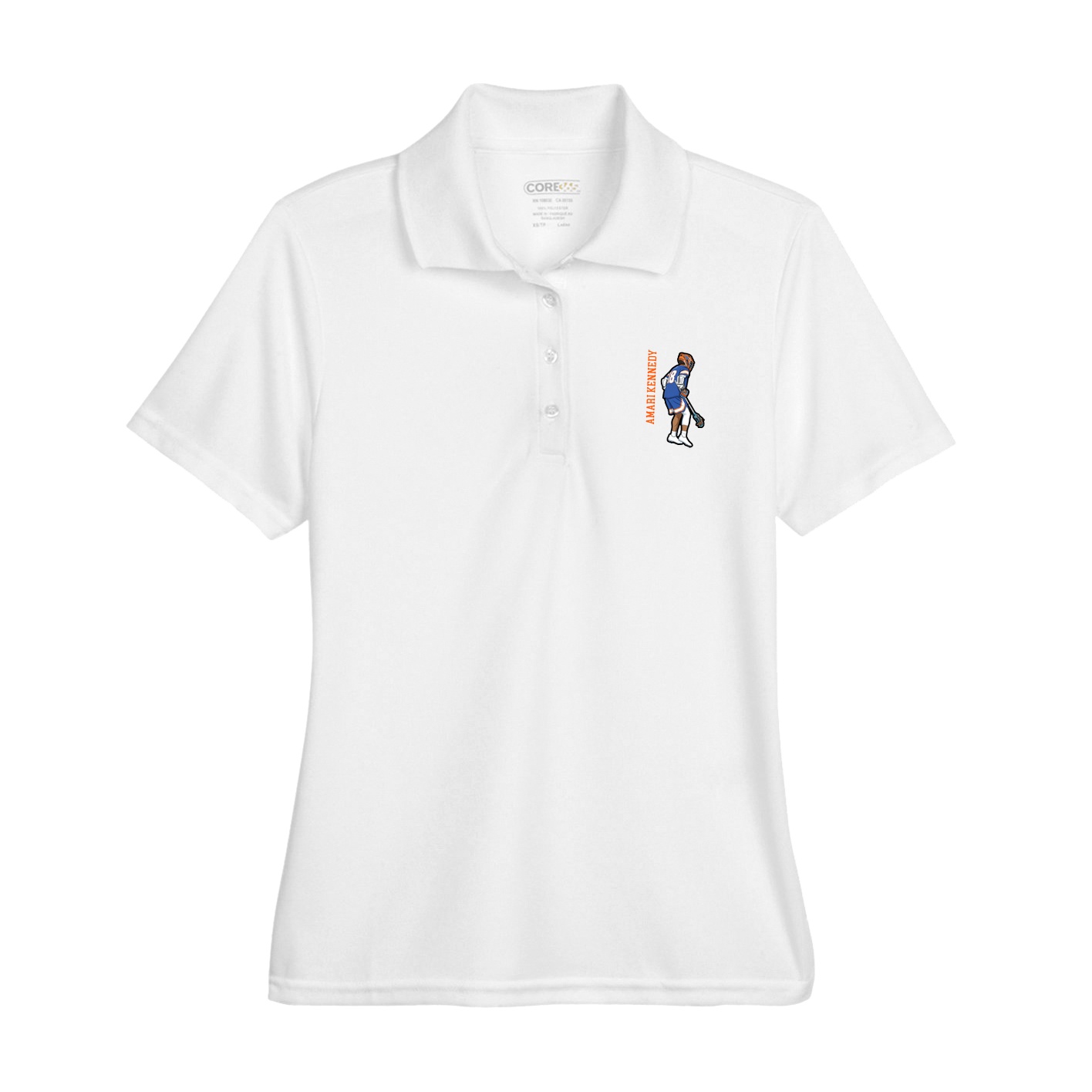 Womens Performance Polo — Name Vertical in White