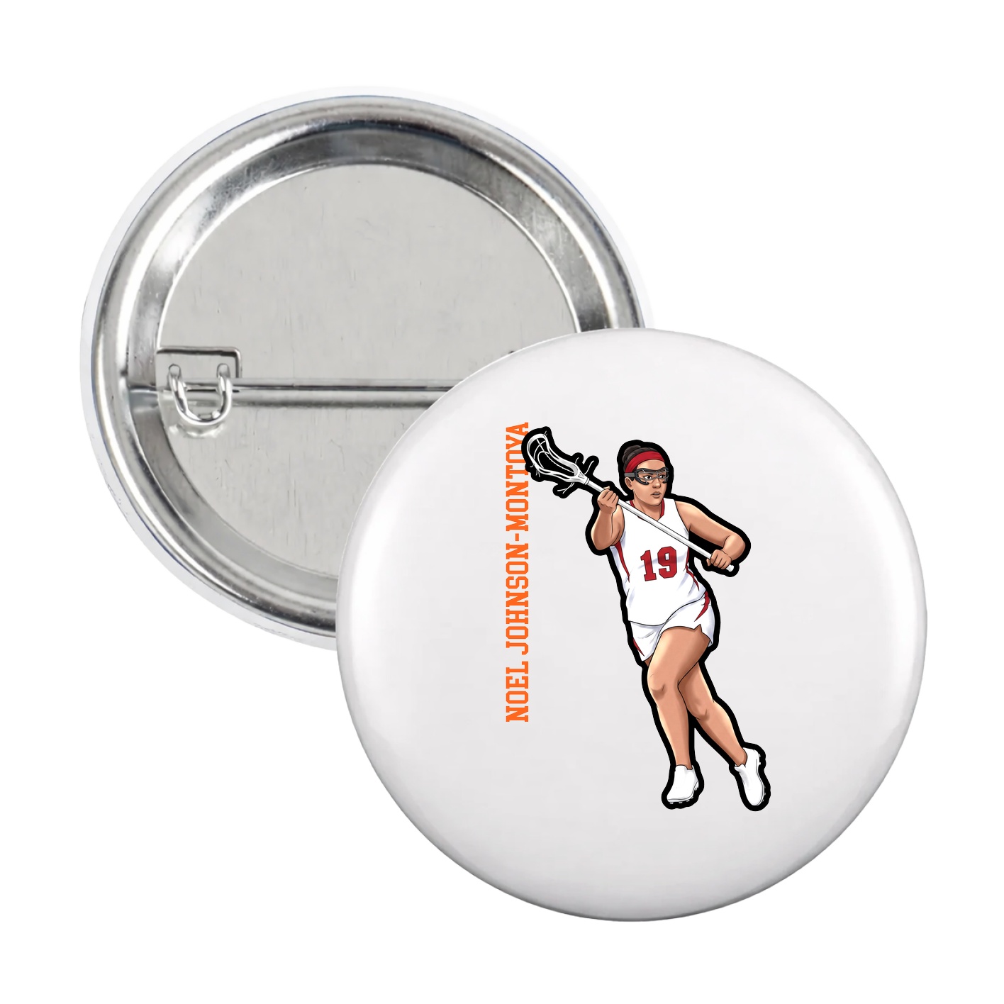 Game Day Button — Name Vertical in White