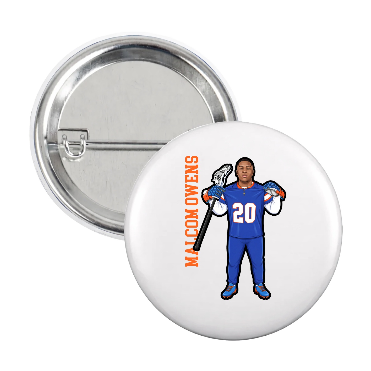 Game Day Button — Name Vertical in White