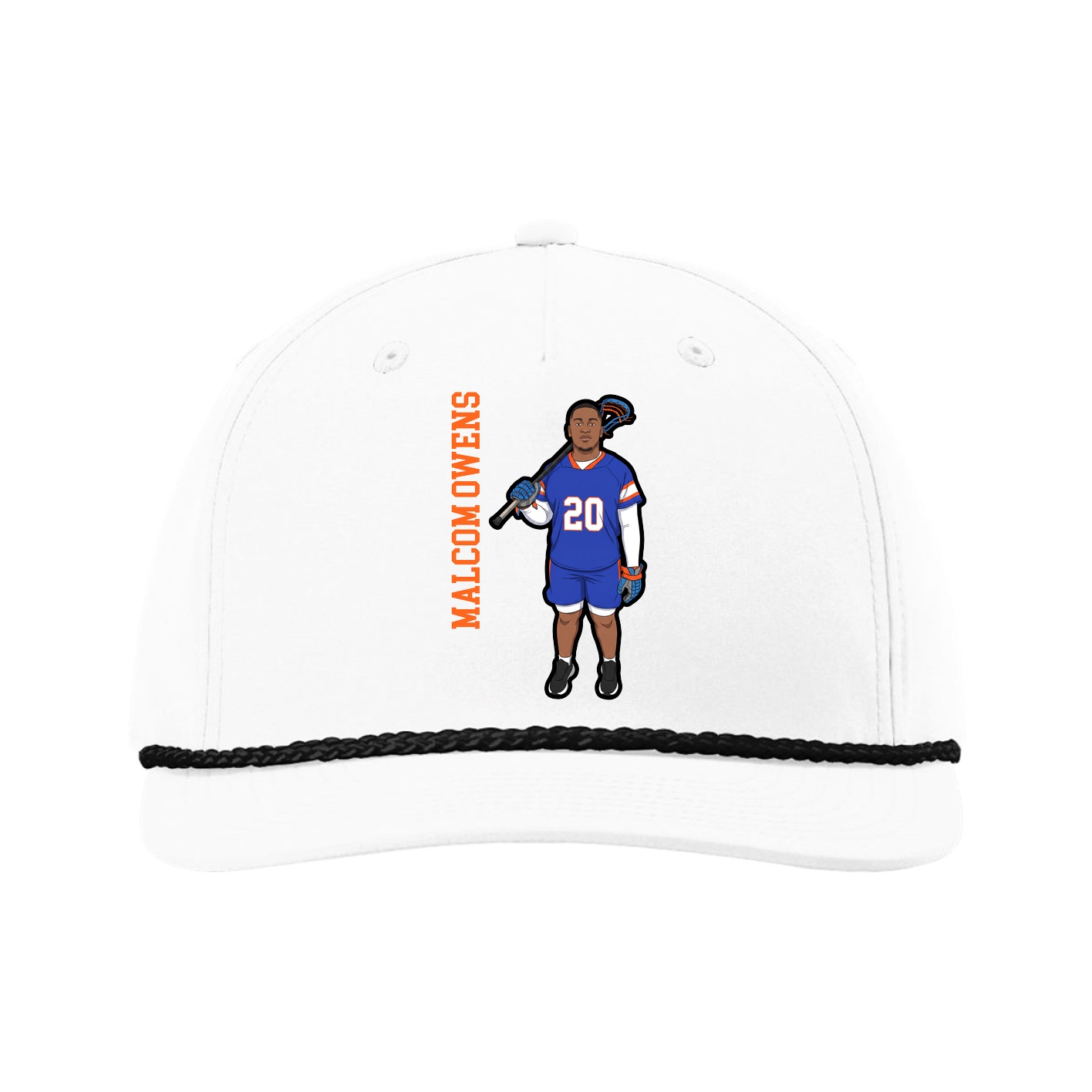 Five-Panel Classic Rope Cap — Name Vertical in White