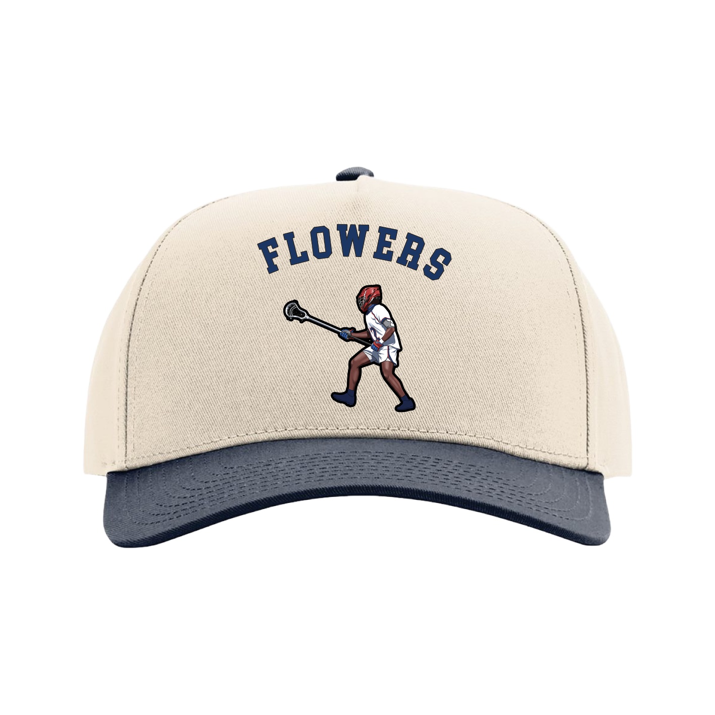 Full Fabric Five-Panel Champ Cap — Shirsey Arch in Cream/Navy