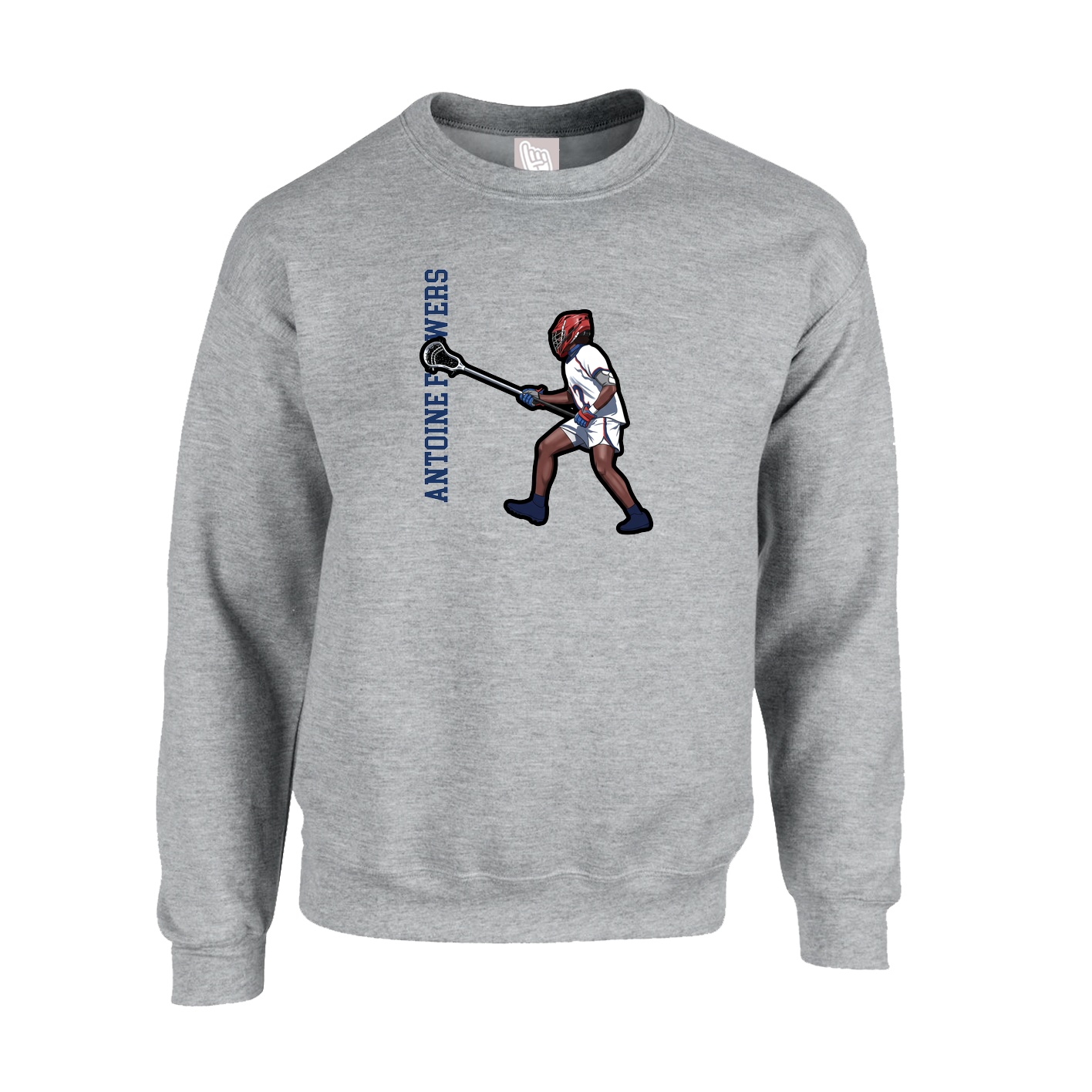 Fleece Crew — Name Vertical in Grey