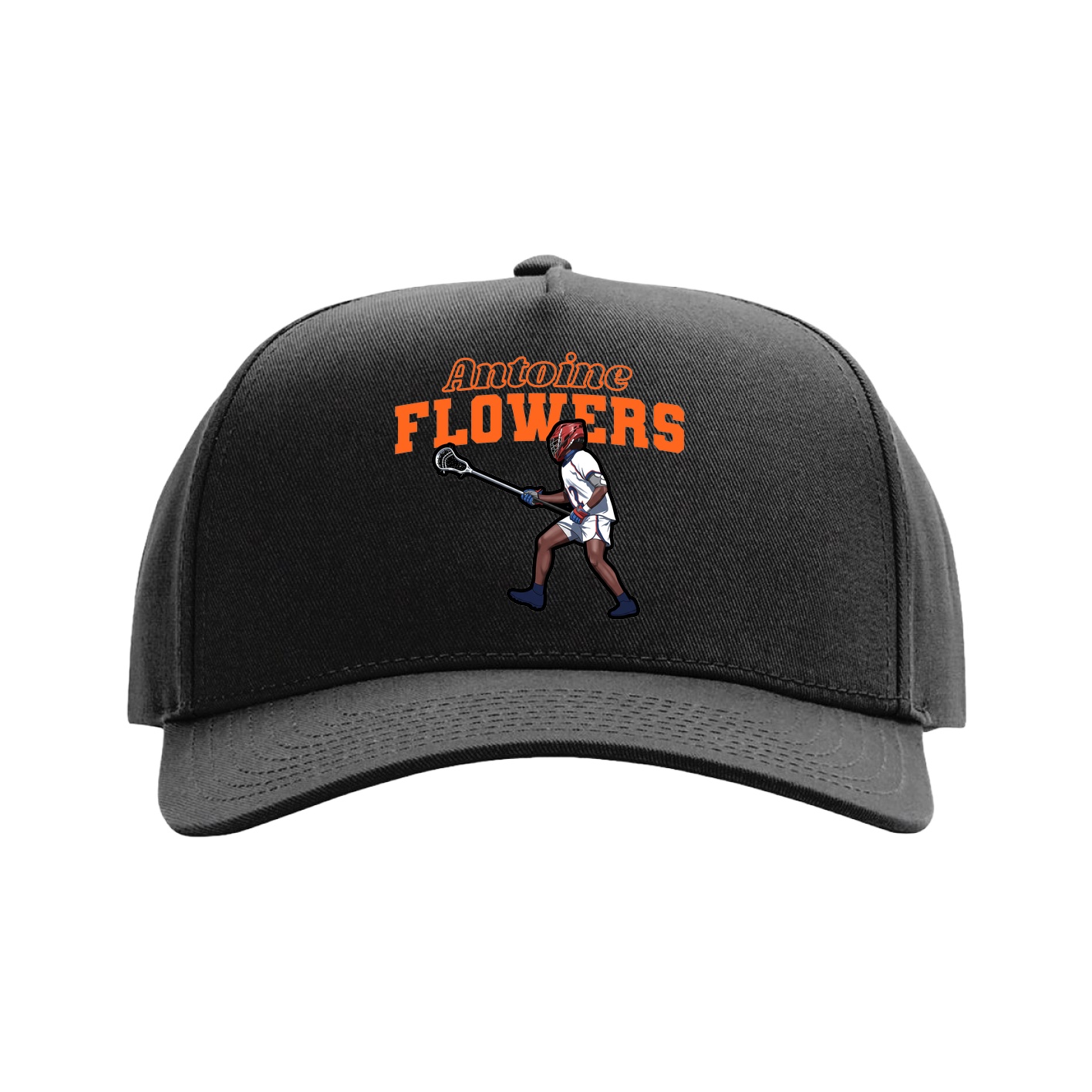 Full Fabric Five-Panel Champ Cap — Name Arch in Black