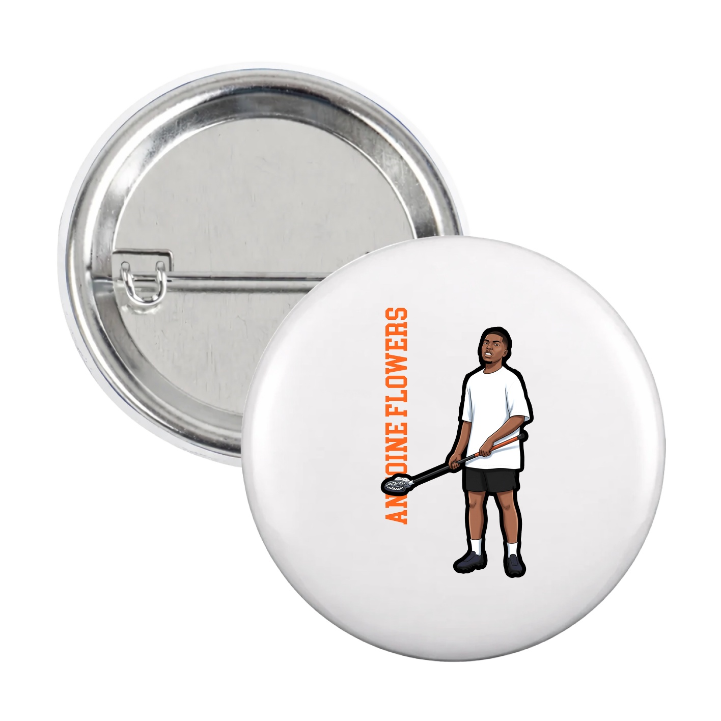Game Day Button — Name Vertical in White