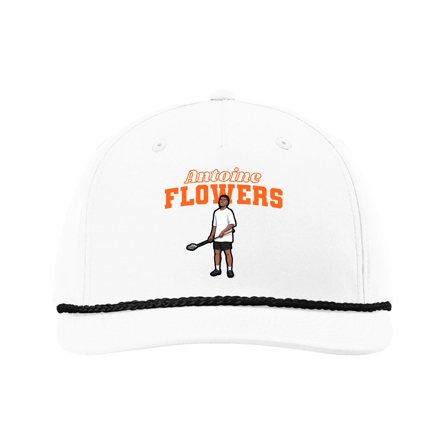 Five-Panel Classic Rope Cap — Name Arch in White