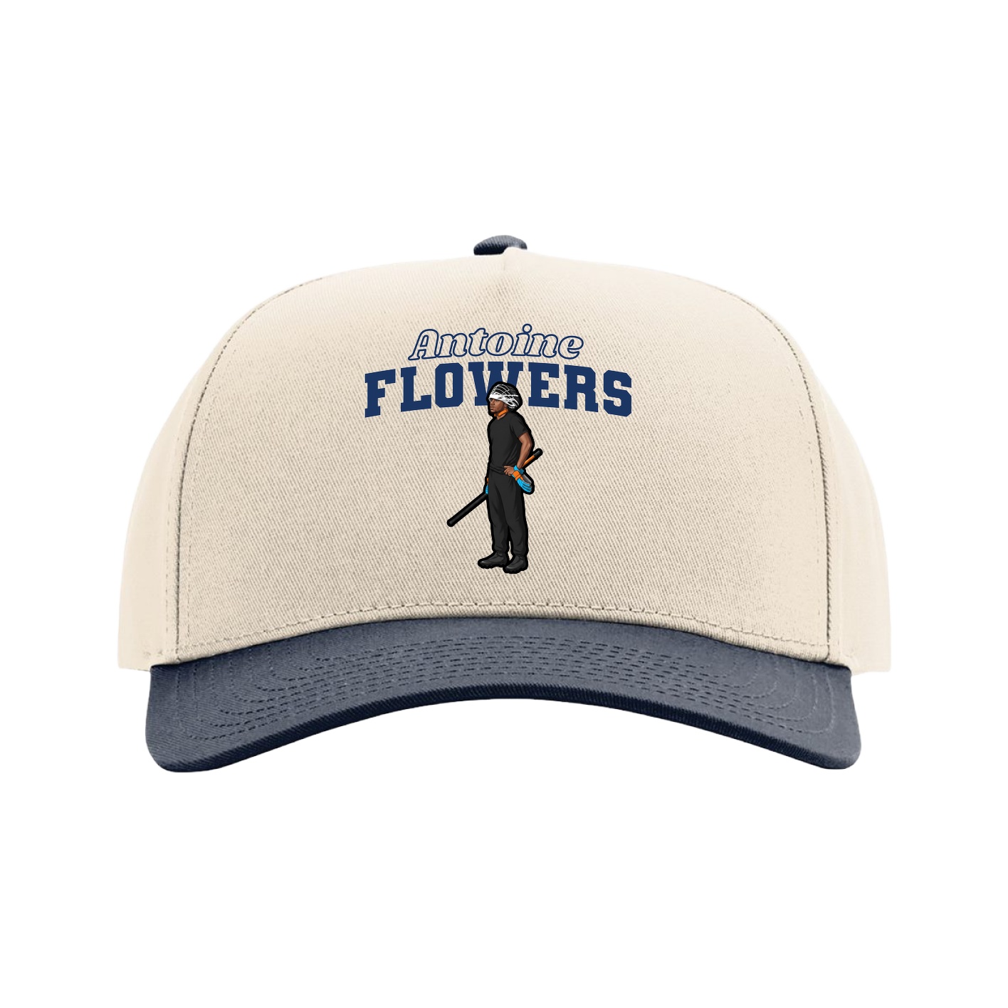 Full Fabric Five-Panel Champ Cap — Name Arch in Cream/Navy