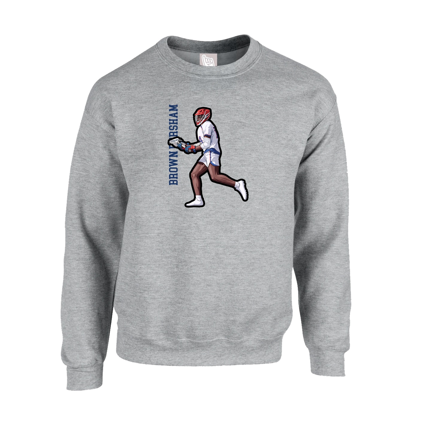 Fleece Crew — Name Vertical in Grey