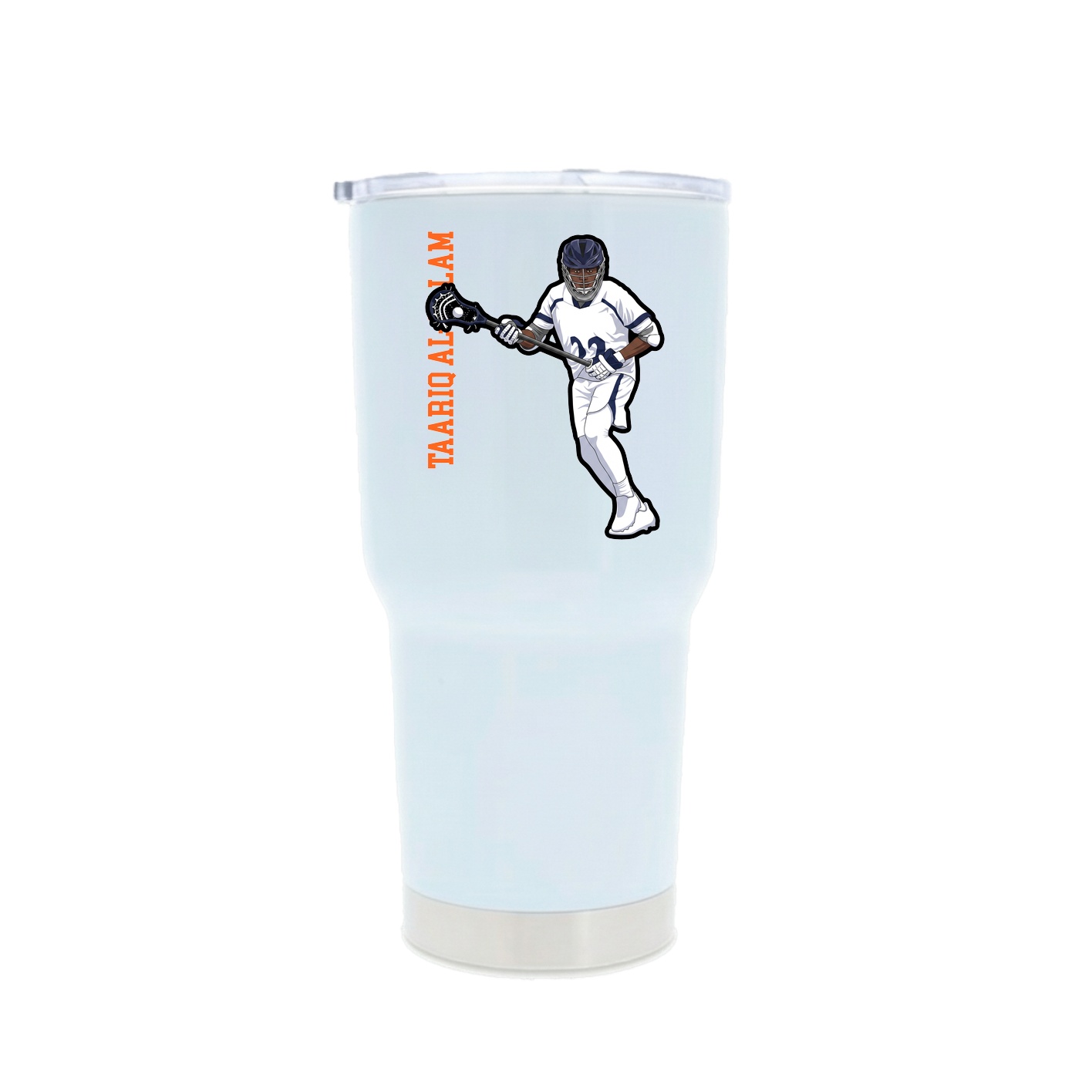 30oz Stainless Steel Tumbler — Name Vertical in White