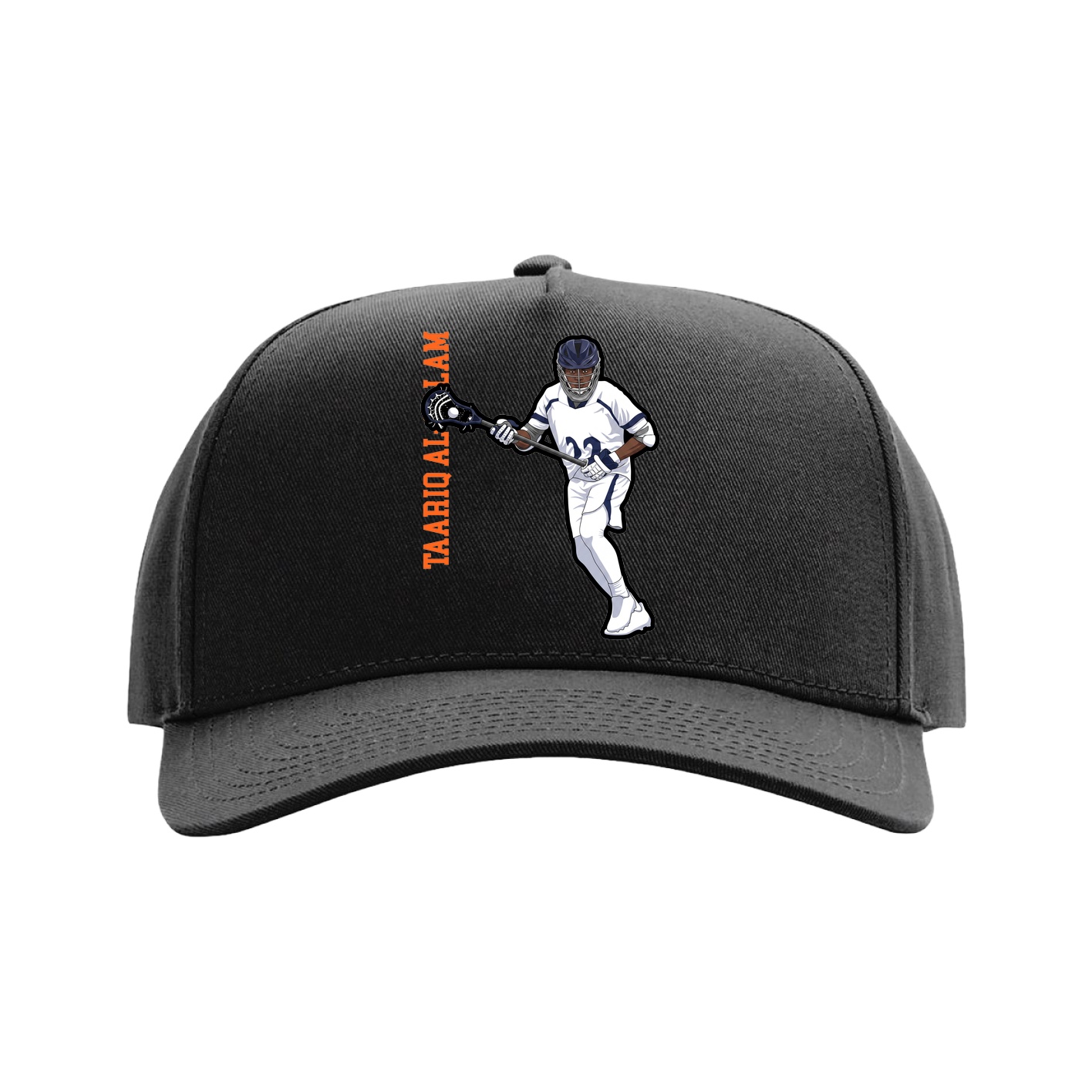 Full Fabric Five-Panel Champ Cap — Name Vertical in Black