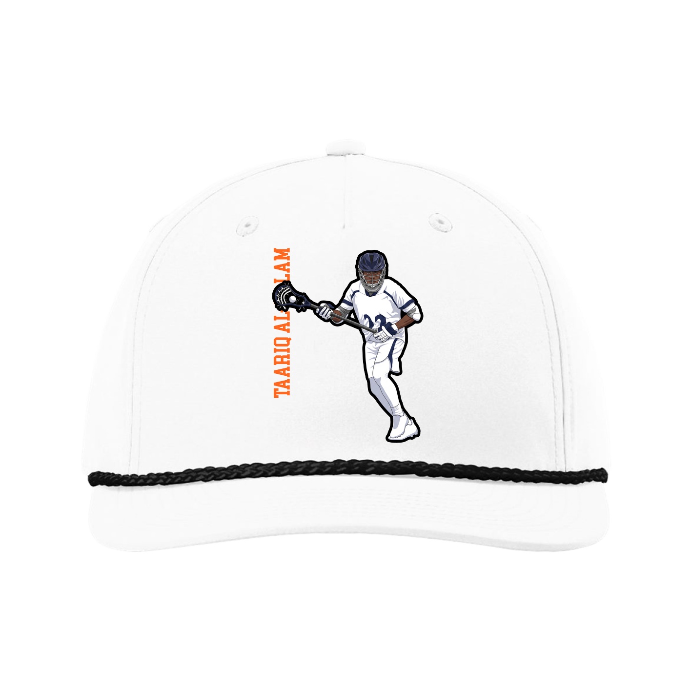 Five-Panel Classic Rope Cap — Name Vertical in White