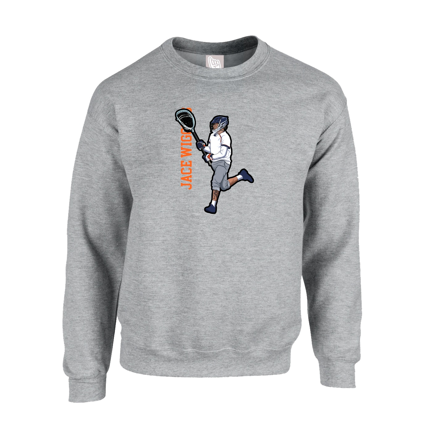Fleece Crew — Name Vertical in Grey
