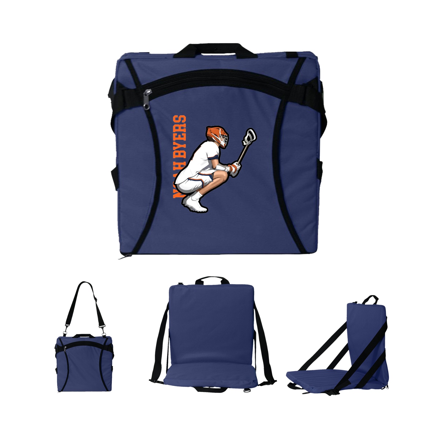 Folding Stadium Seat — Name Vertical in Navy