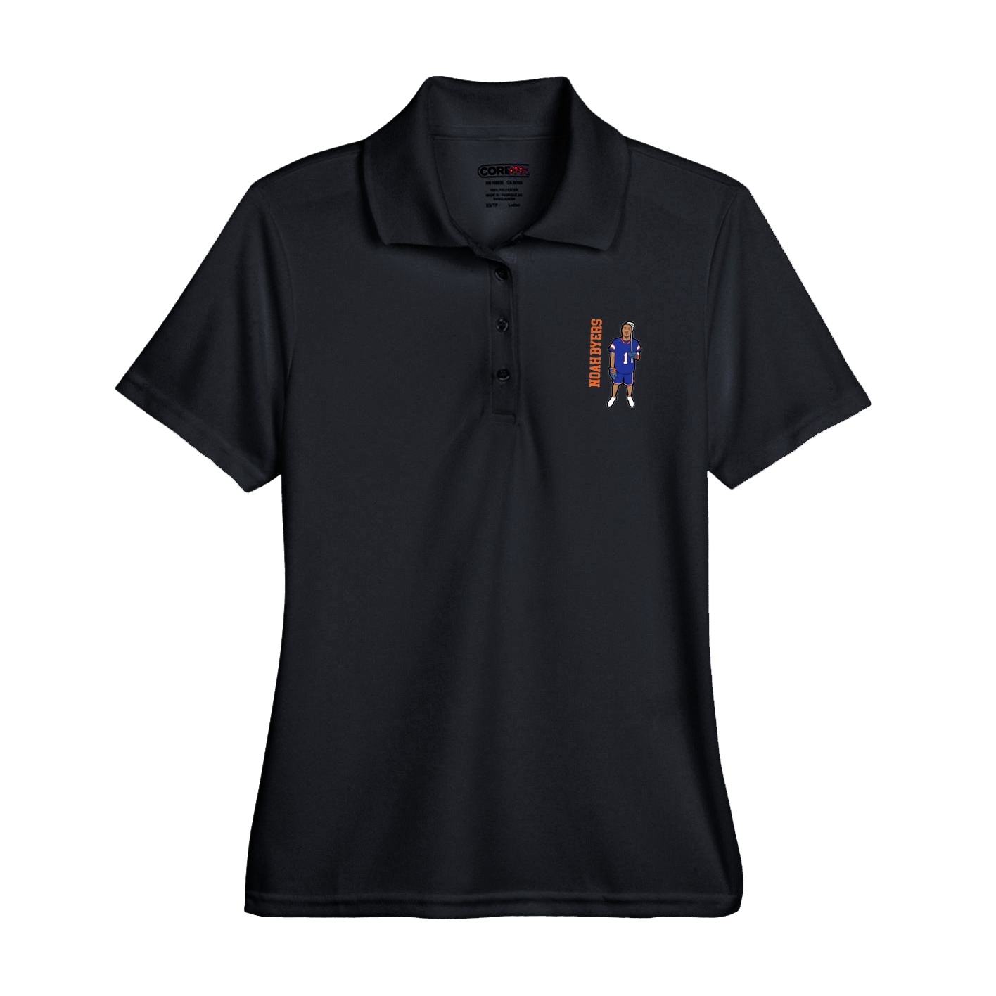 Womens Performance Polo — Name Vertical in Black