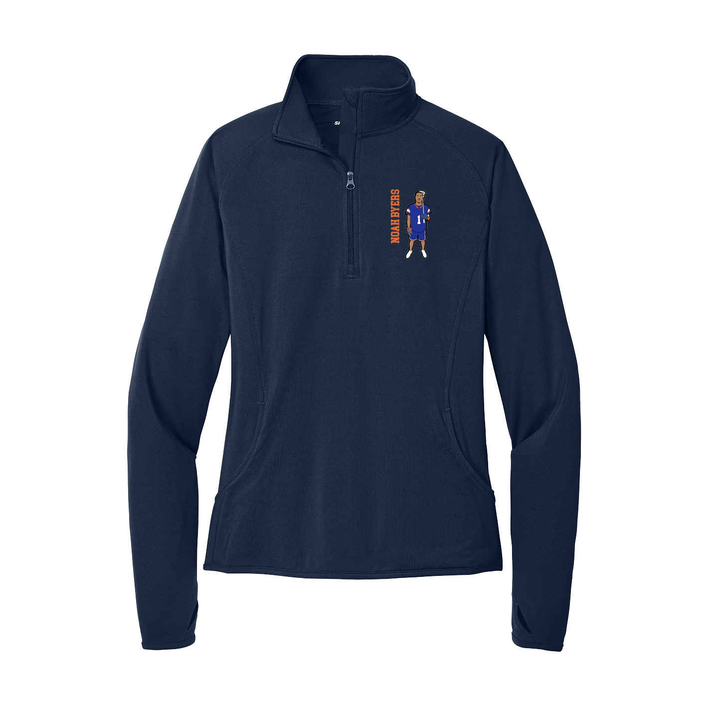 Women's Q-Zip Pullover — Name Vertical in Navy