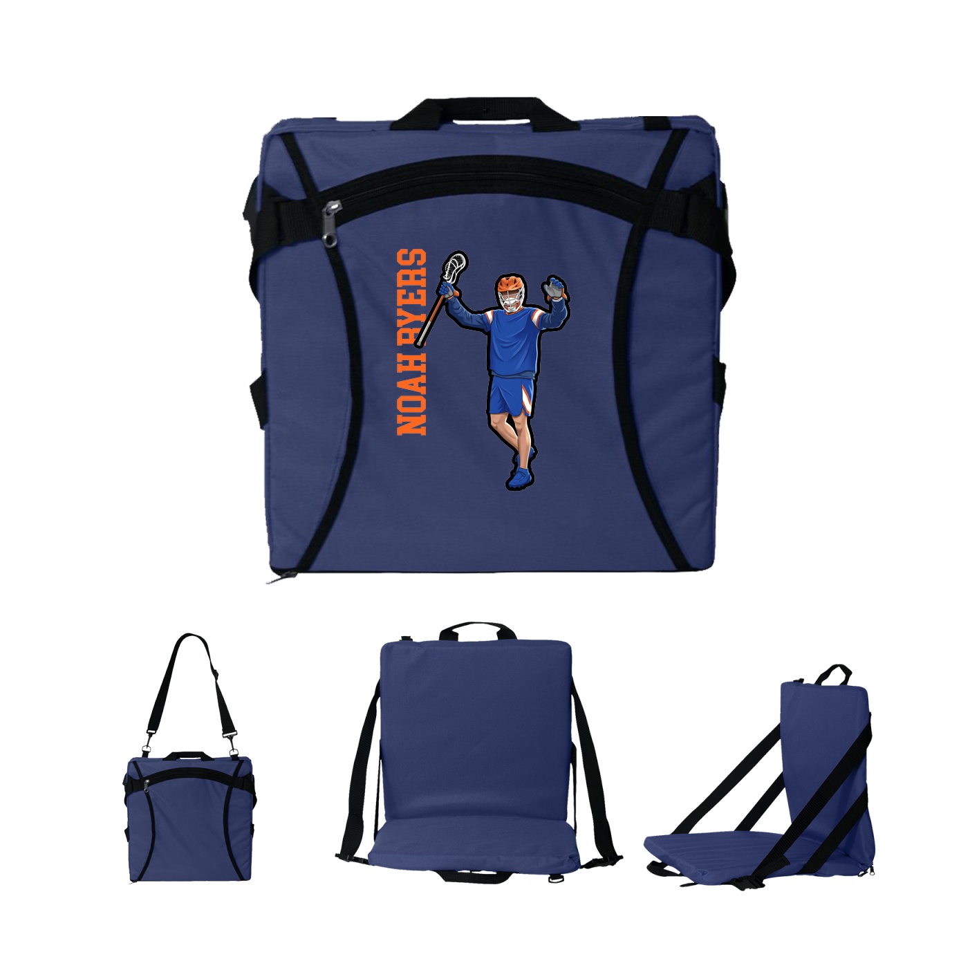 Folding Stadium Seat — Name Vertical in Navy