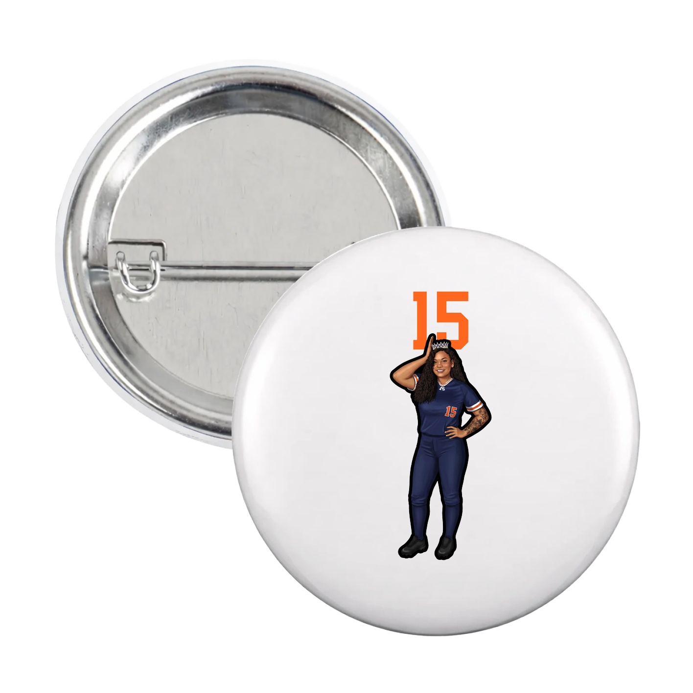 Game Day Button — Number Top in White