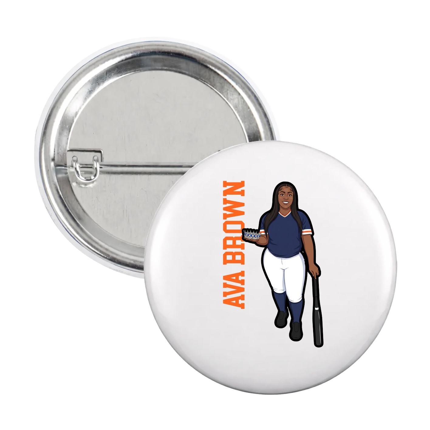 Game Day Button — Name Vertical in White
