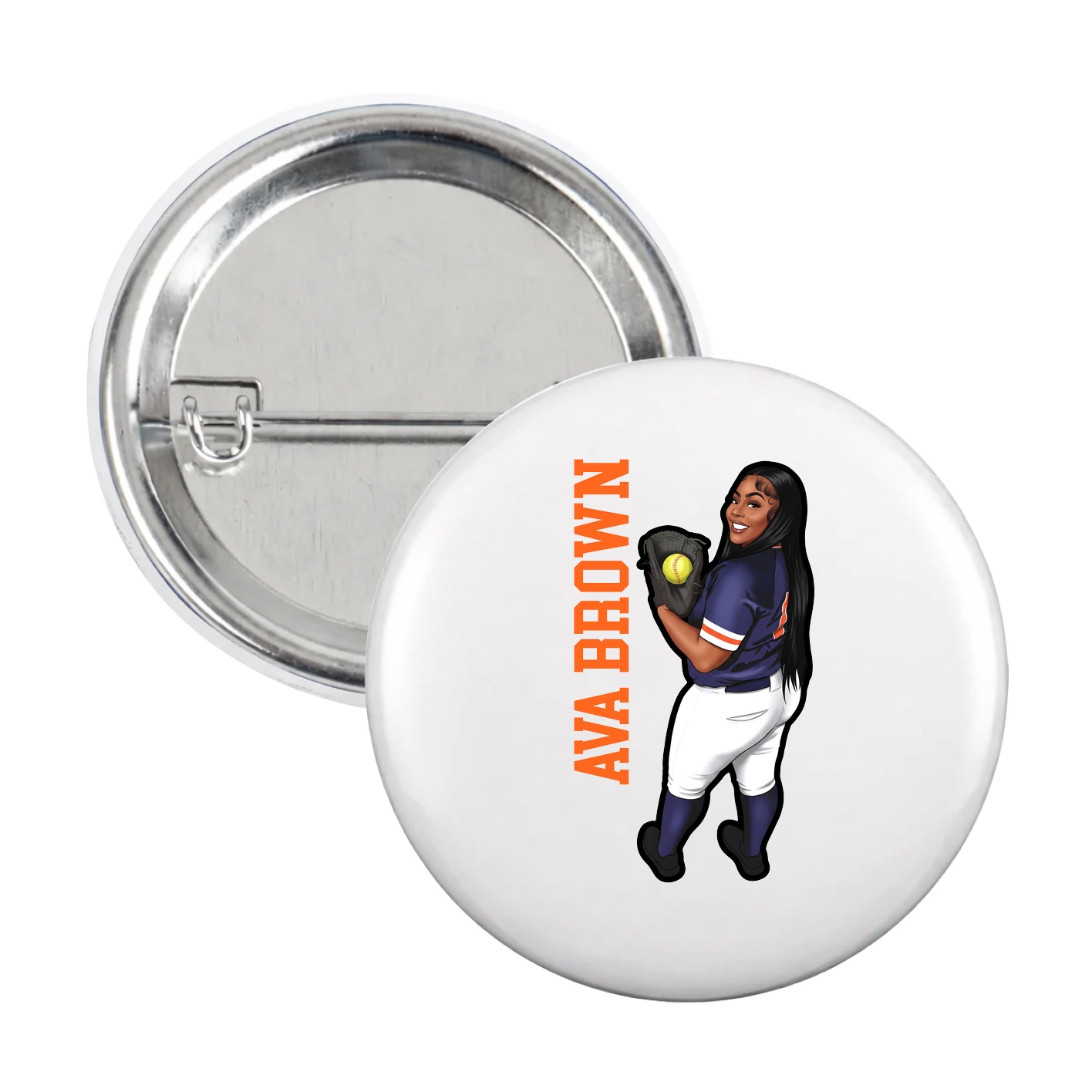 Game Day Button — Name Vertical in White