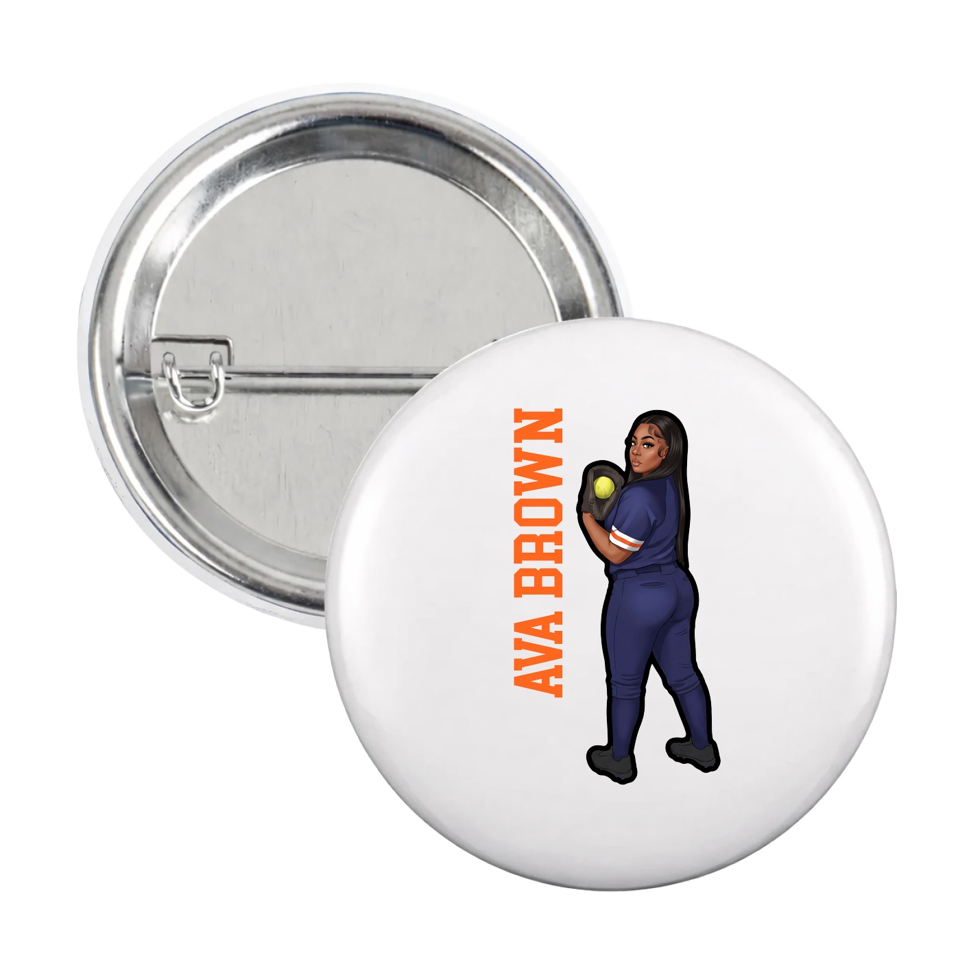 Game Day Button — Name Vertical in White